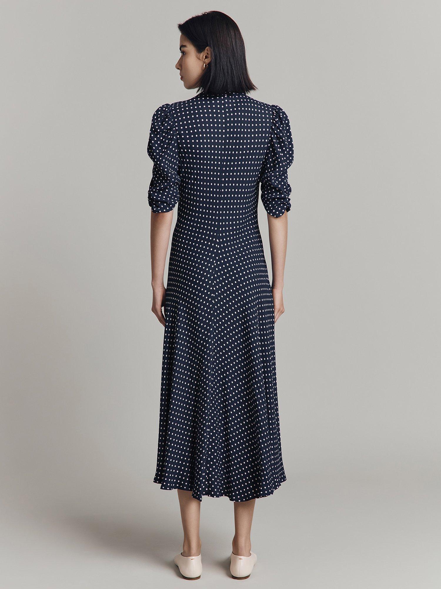 Ghost Madi Spot Midi Dress, Navy, XS