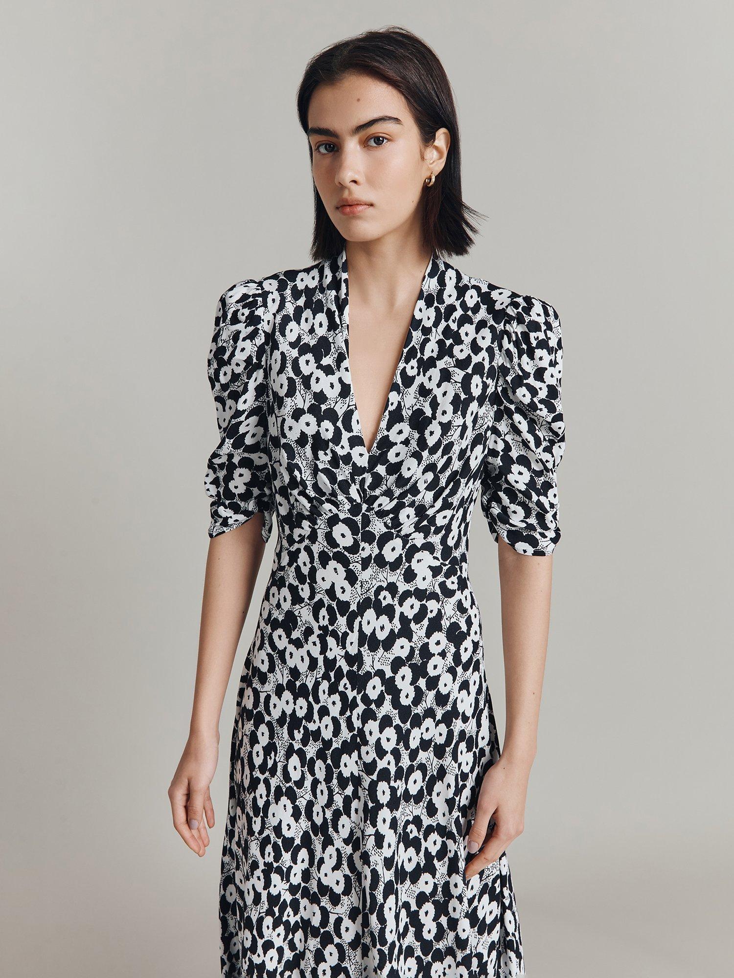 Product image 3 of 4, which shows Ghost Madi Floral Midi Dress, Black Buds, S