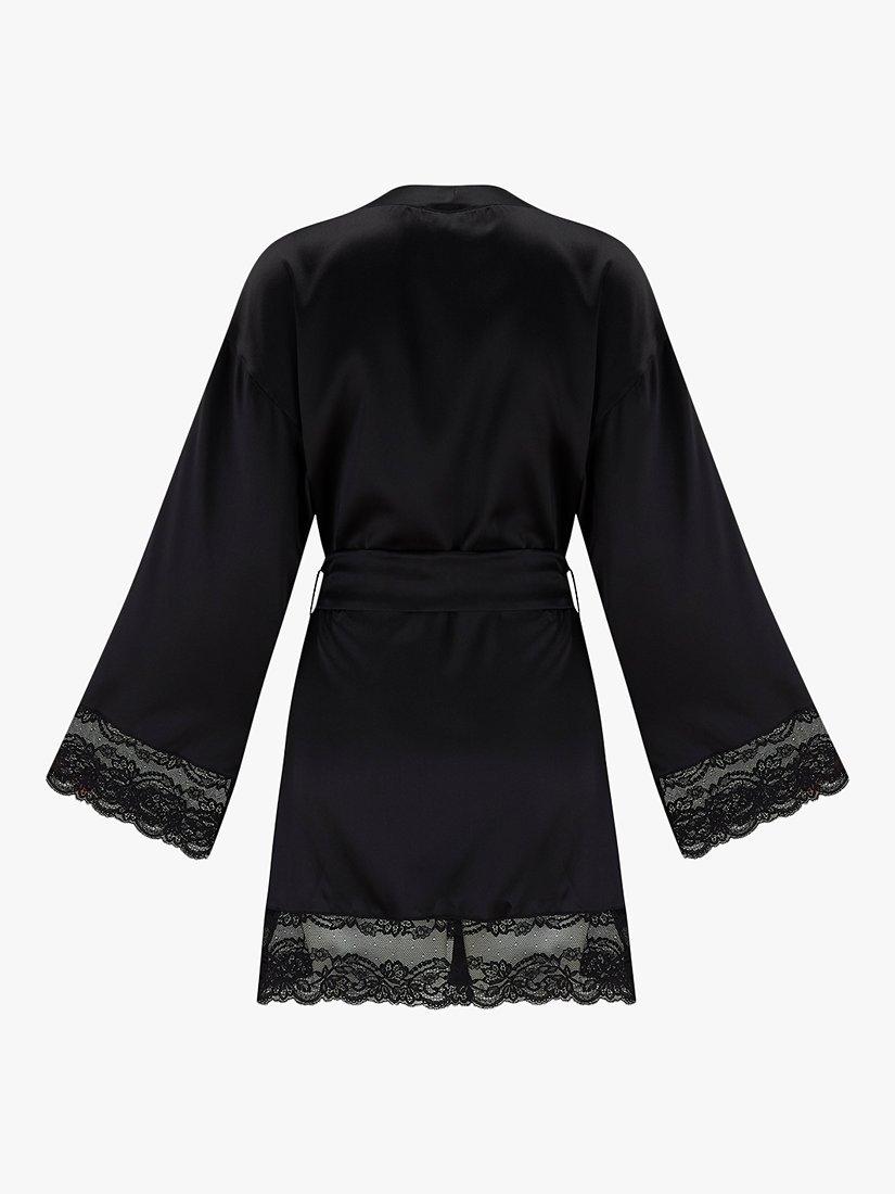 Product image 4 of 4, which shows Coco de Mer Seraphine Lace Trim Silk Robe, Black, M-L