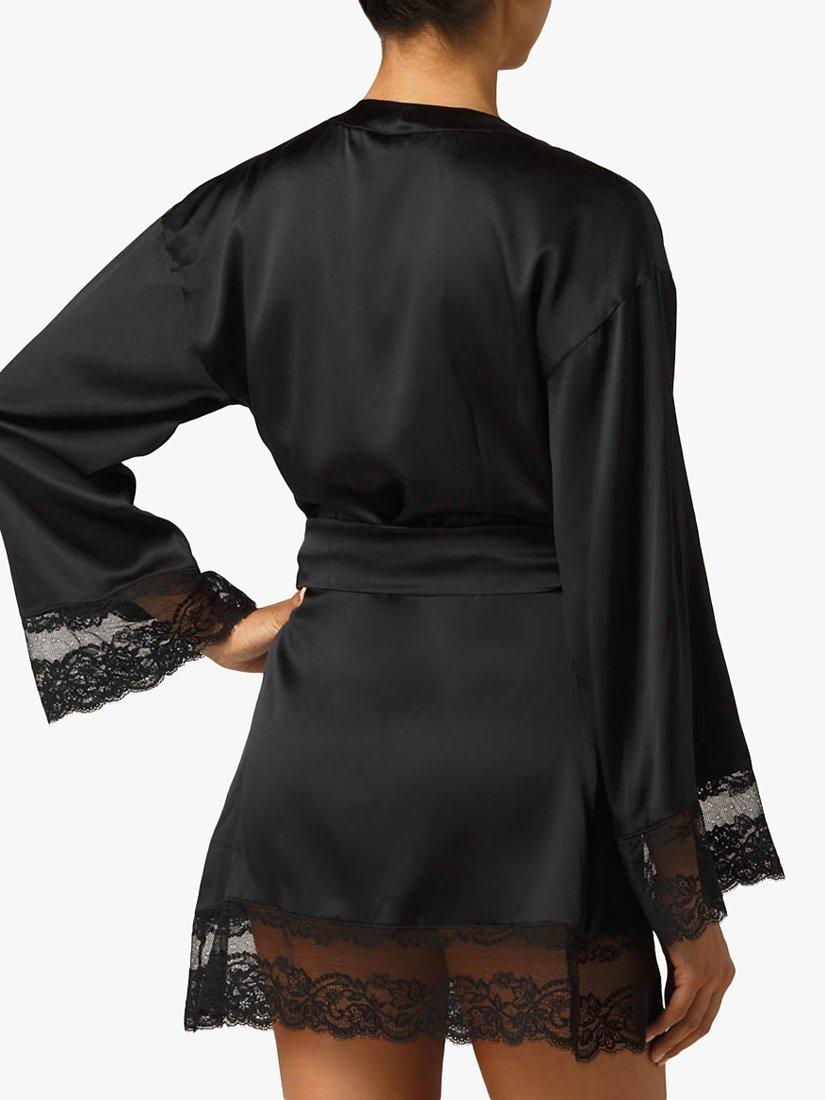 Product image 2 of 4, which shows Coco de Mer Seraphine Lace Trim Silk Robe, Black, M-L