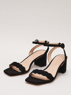 Phase Eight Suede Scallop Block Heels, Black - view 2, Black