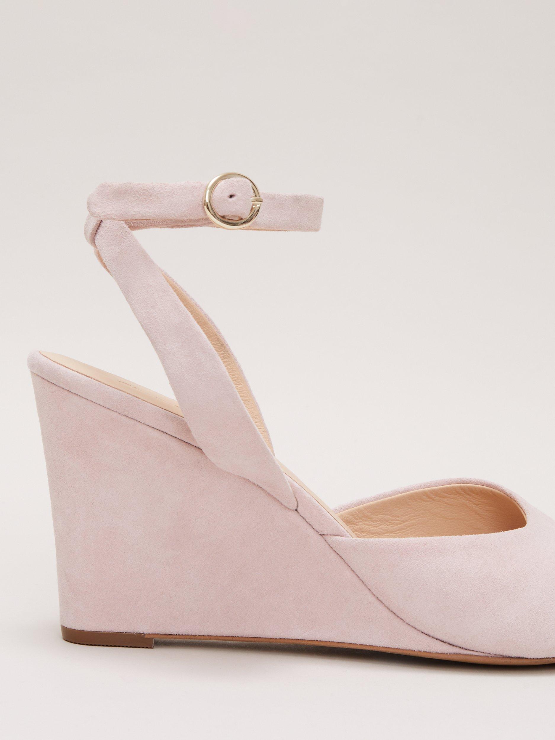 Phase Eight Suede Open Toe Wedges Pale Pink