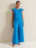 Phase Eight Petite Aubrey Linen Blend Wide Leg Jumpsuit, Blue