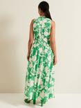 Phase Eight Petite Kara Maxi Tiered Floral Dress, Green/Cream