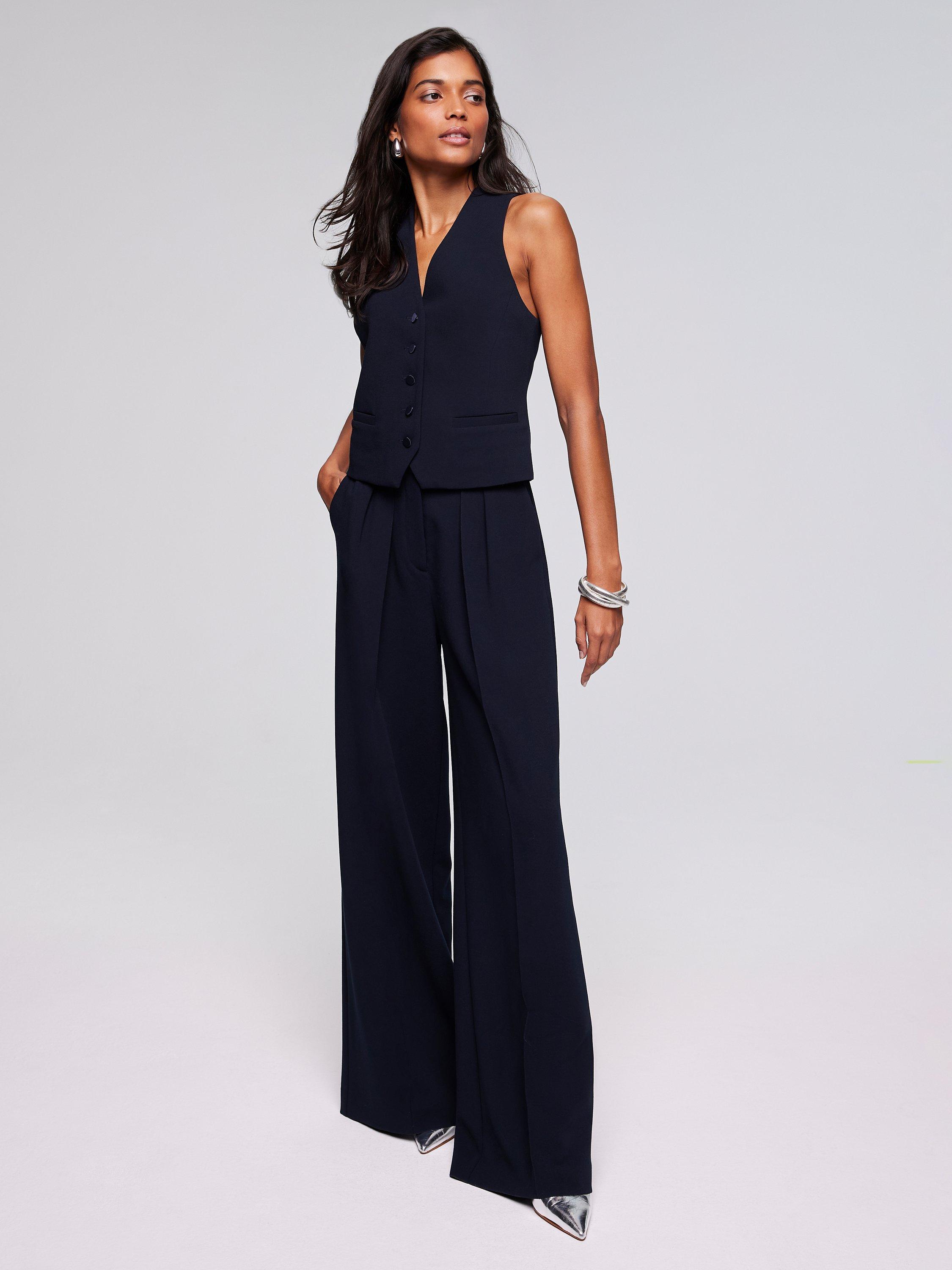 Mint Velvet Pleat Wide Leg Trousers, Navy, 6R