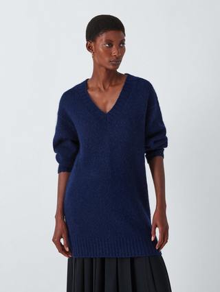 John Lewis Alpaca Wool Blend Oversized V-Neck Jumper, Blue Navy John Lewis Alpaca Wool Blend Oversized V-Neck Jumper, Blue Navy