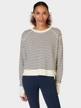 Sweaty Betty After Class Stripe Cropped Longline Sweatshirt, Lily White Stripe