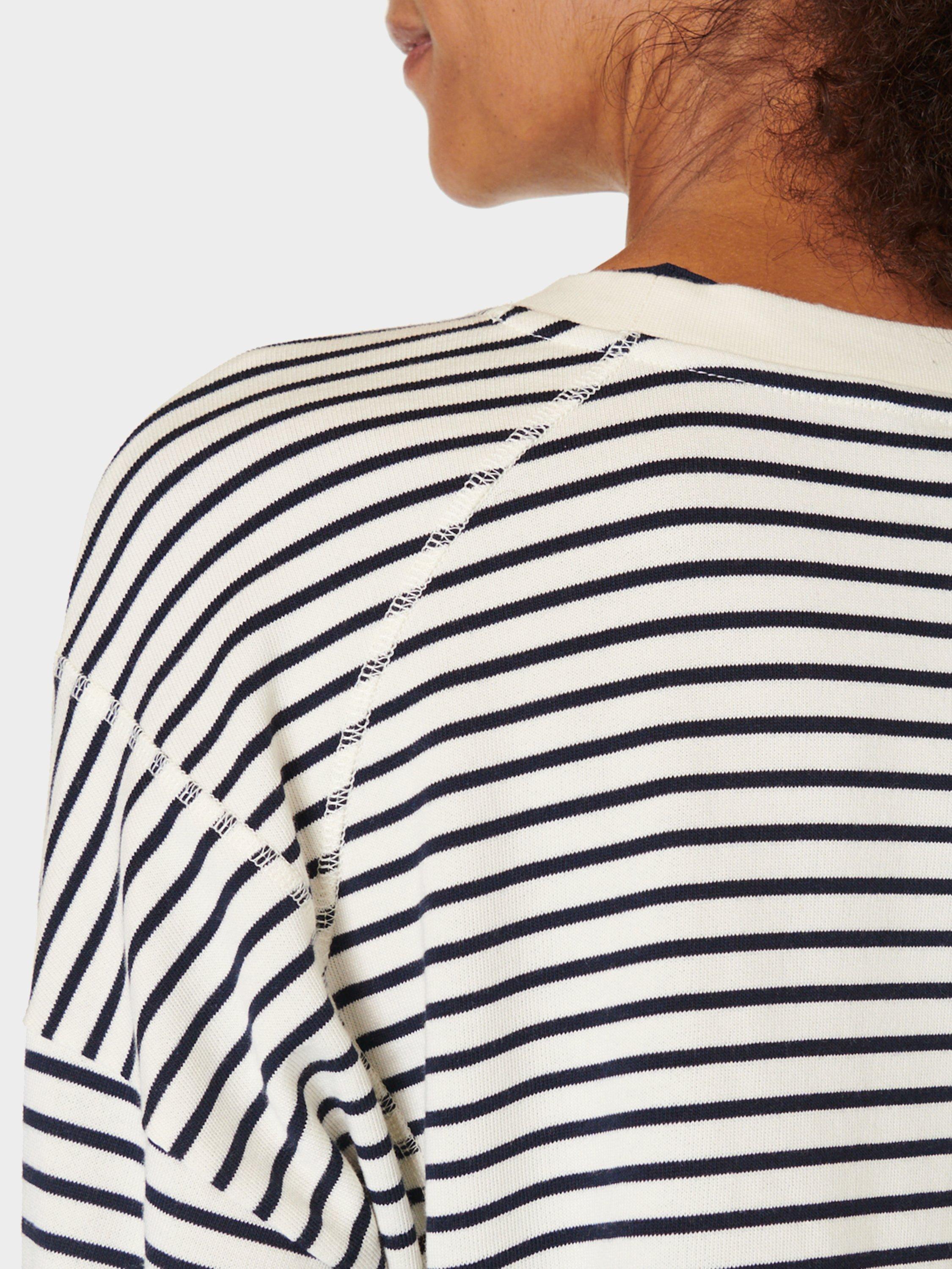 Product image 5 of 7, which shows Sweaty Betty After Class Stripe Cropped Longline Sweatshirt, Lily White Stripe, XXS