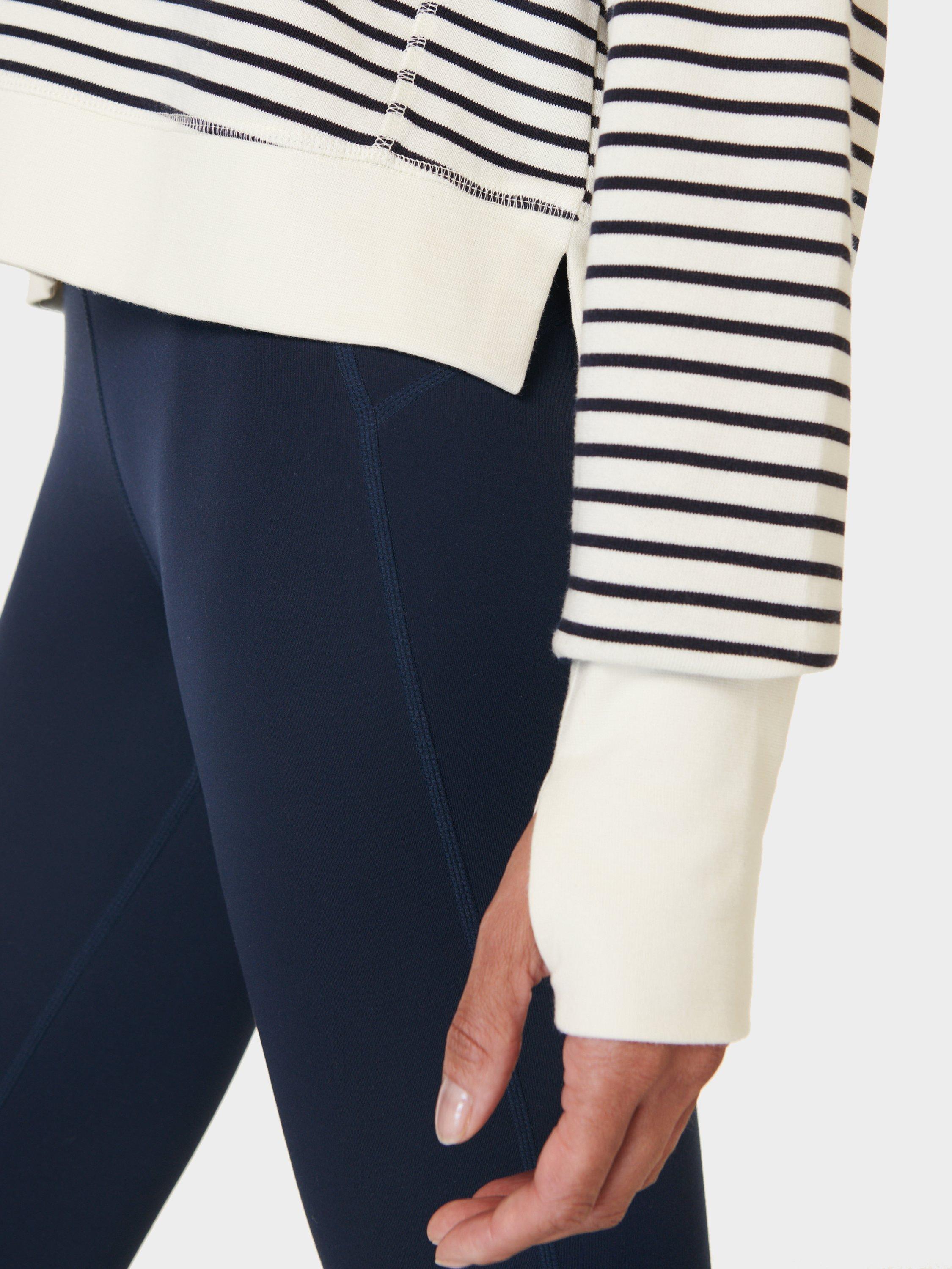 Product image 6 of 7, which shows Sweaty Betty After Class Stripe Cropped Longline Sweatshirt, Lily White Stripe, XXS