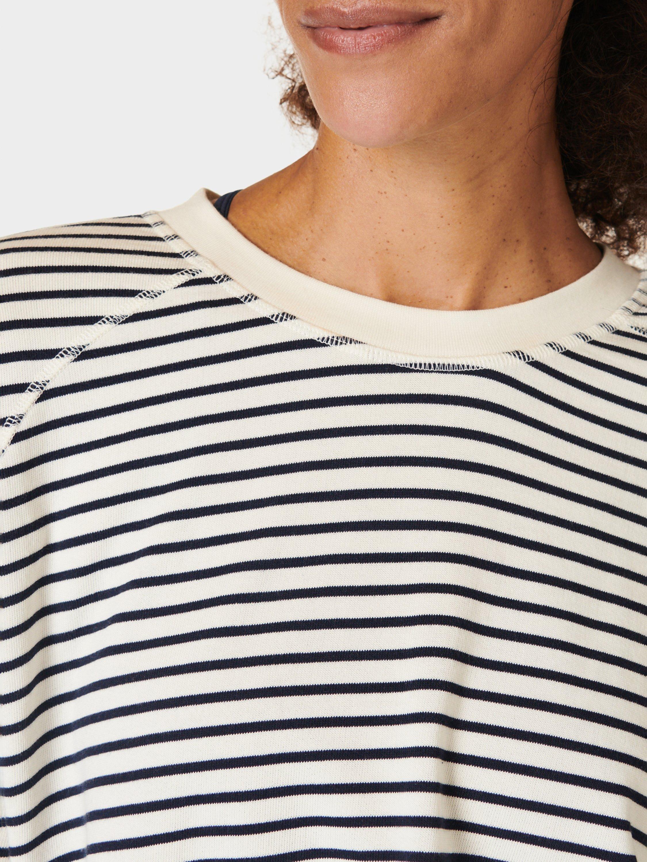 Product image 7 of 7, which shows Sweaty Betty After Class Stripe Cropped Longline Sweatshirt, Lily White Stripe, XXS