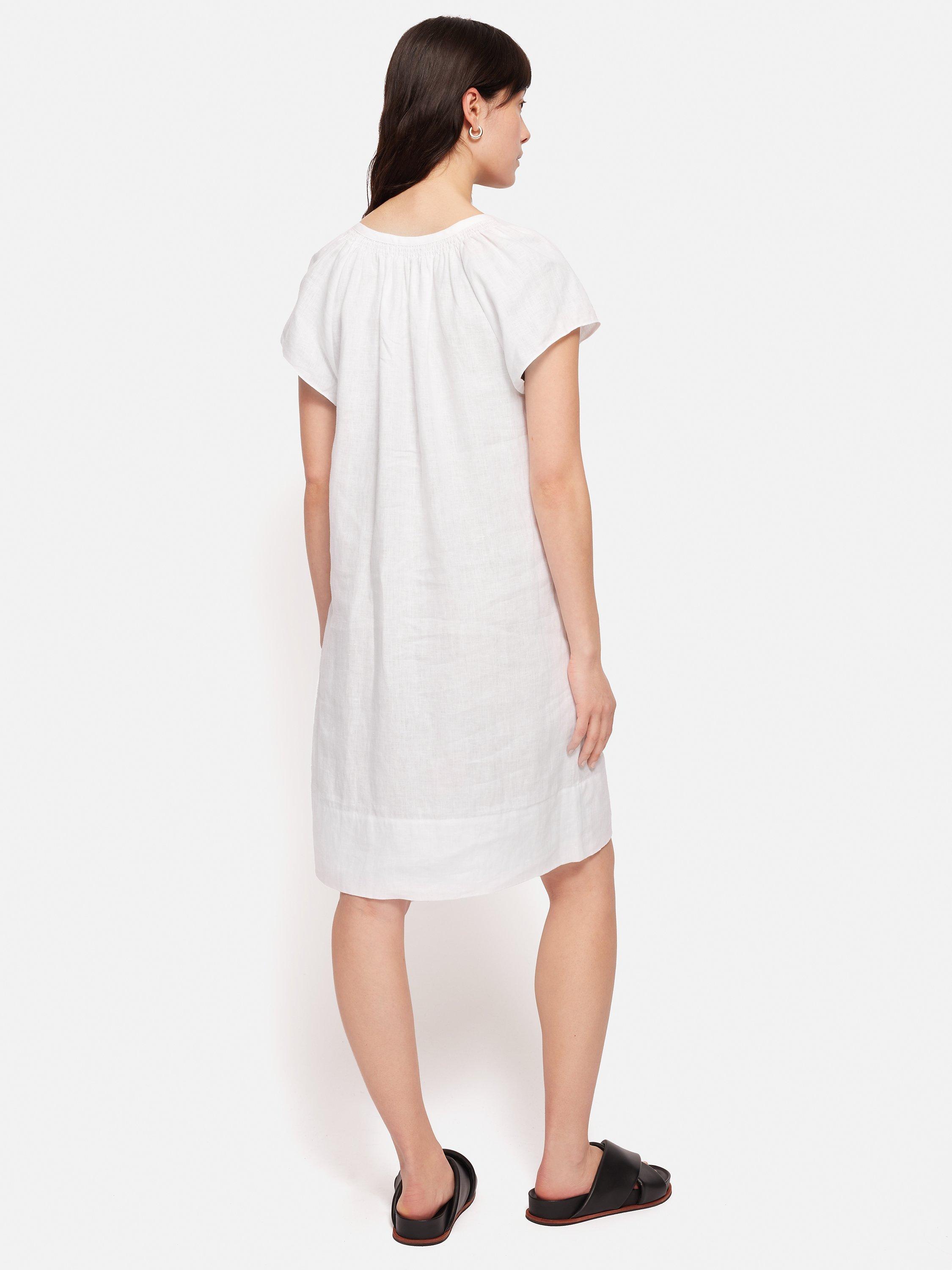 Jigsaw Smocked Linen Dress, White, 8