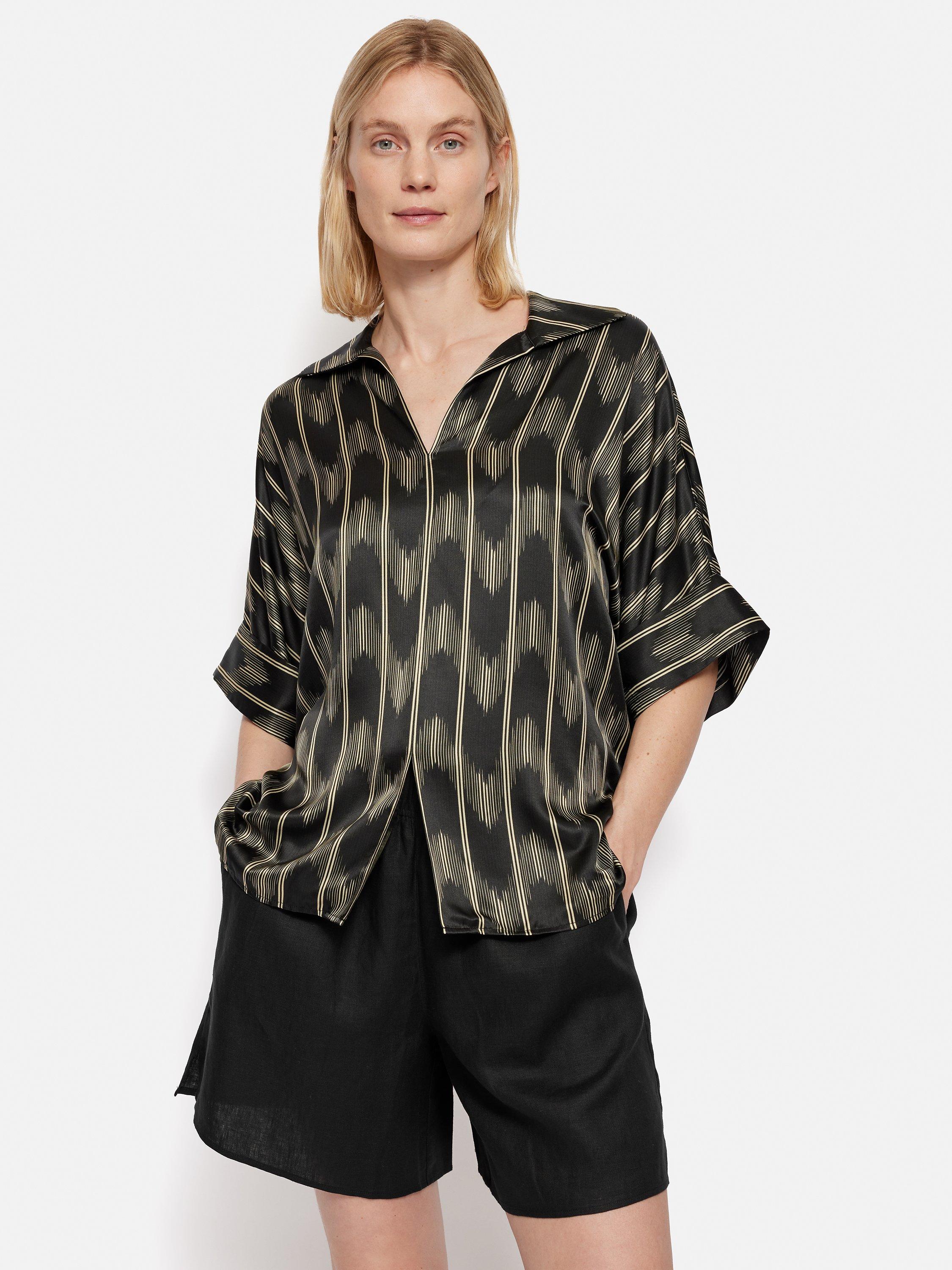 Jigsaw Ikat Stripe Silk Blend Top, Black/Multi