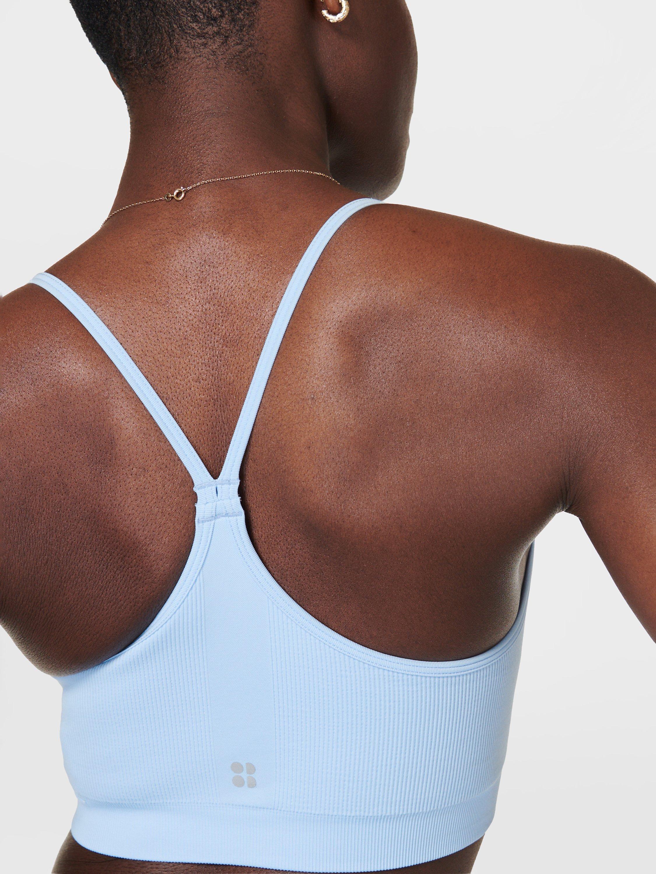 Product image 4 of 5, which shows Sweaty Betty Spirit Restored Yoga Sports Bra, Breeze Blue, XS