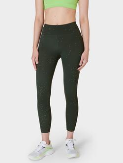 Sweaty Betty Zero Gravity 7/8 Running Leggings, Green Grid Geo Print