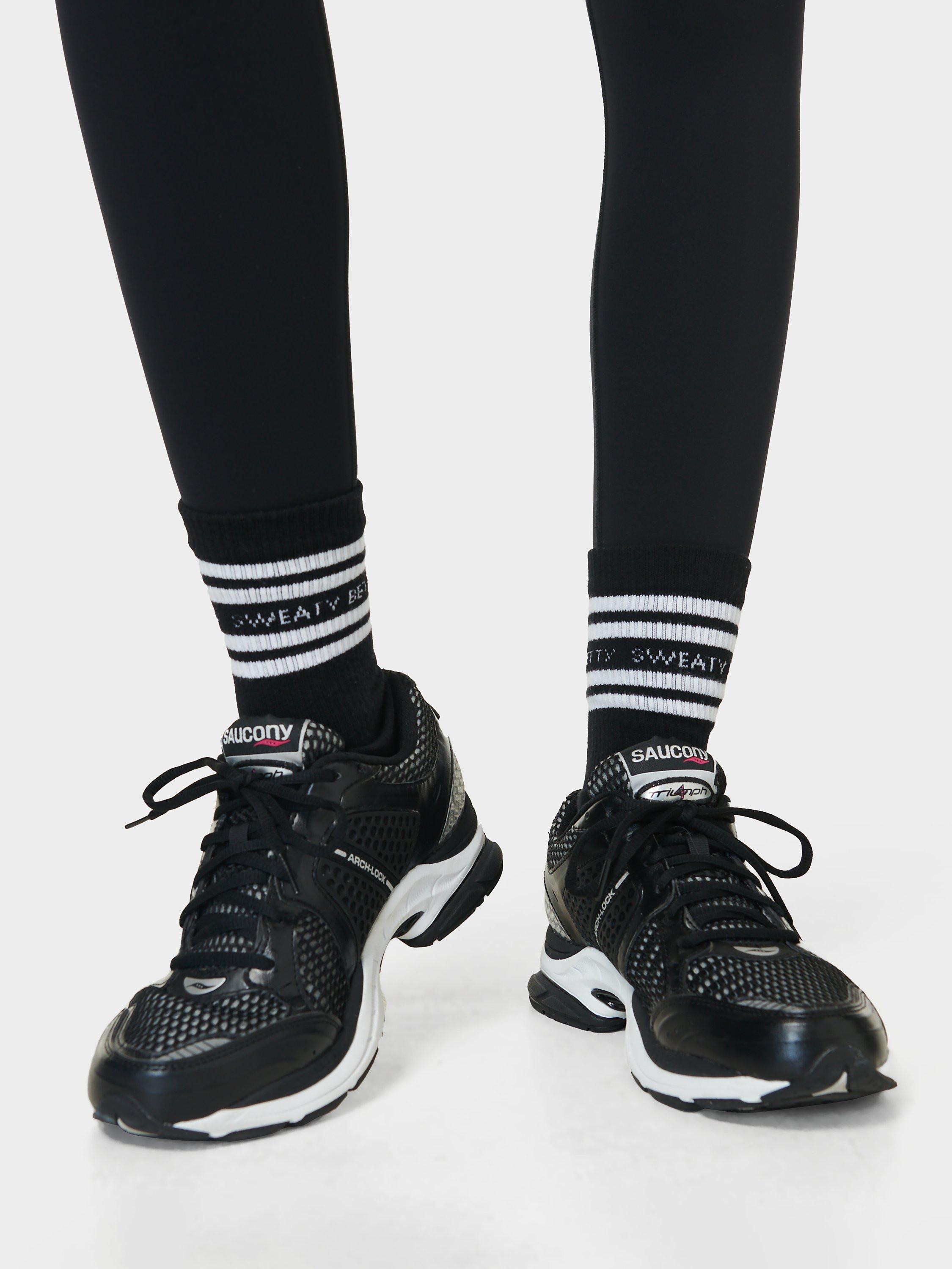 Product image 3 of 4, which shows Sweaty Betty Varsity Gripper Ankle Socks, Pack of 2, White/Black, 2.5-5