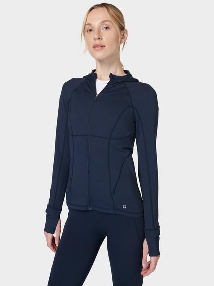 Sweaty Betty Pro Run Zip Up Hooded Top, Navy Blue