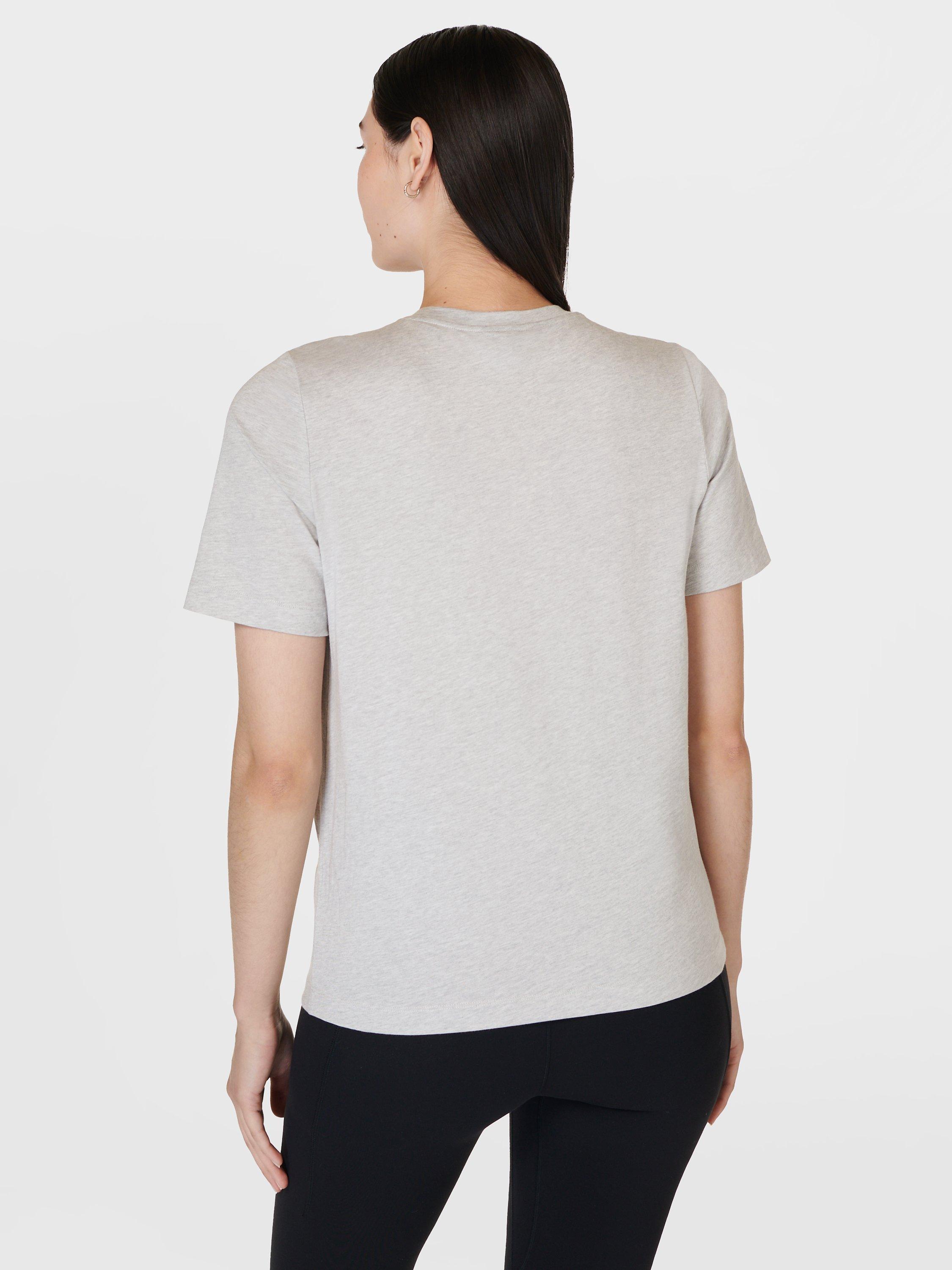 Product image 2 of 4, which shows Sweaty Betty Essential Organic Cotton Blend Crew Neck T-Shirt, Light Grey Marl, XXS