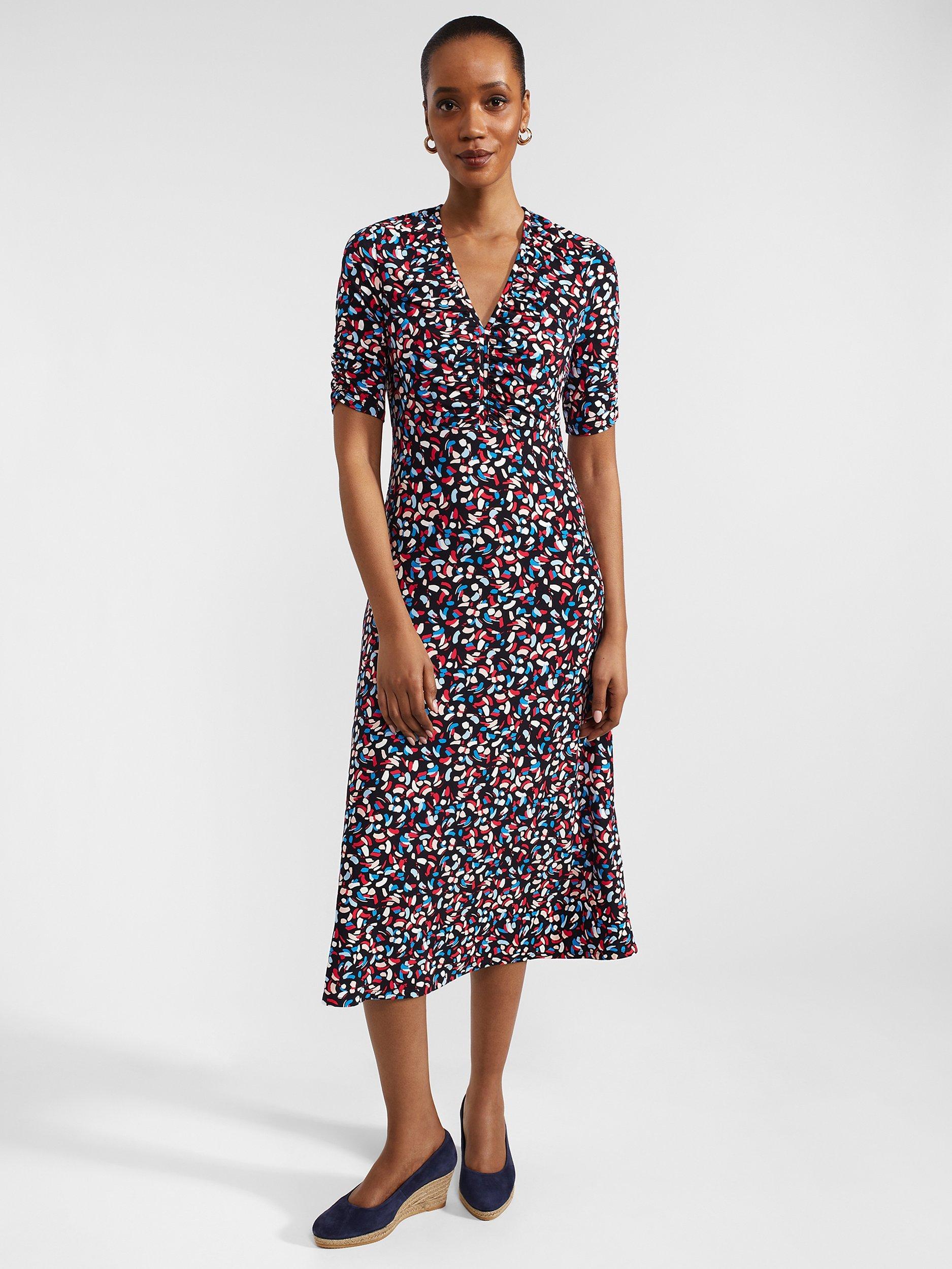 Hobba Petite Anela V-neck Midi Dress, Navy/Multi