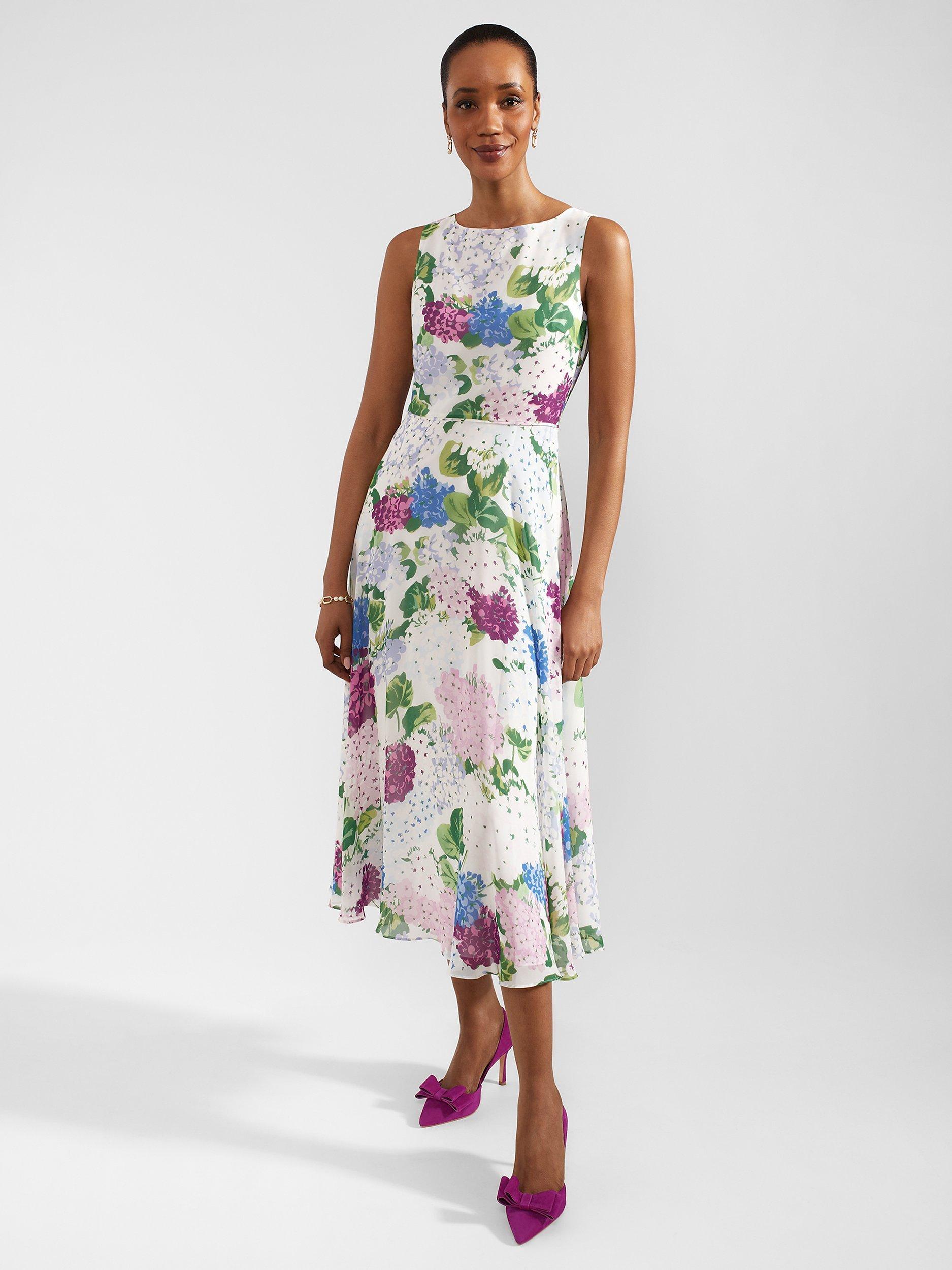 Hobbs Petite Carly Floral Print Midi Dress Ivory Multi