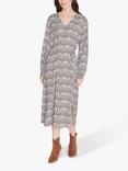 Sisters Point Elbara Self Tie Belt Midi Dress, Grey Graphic