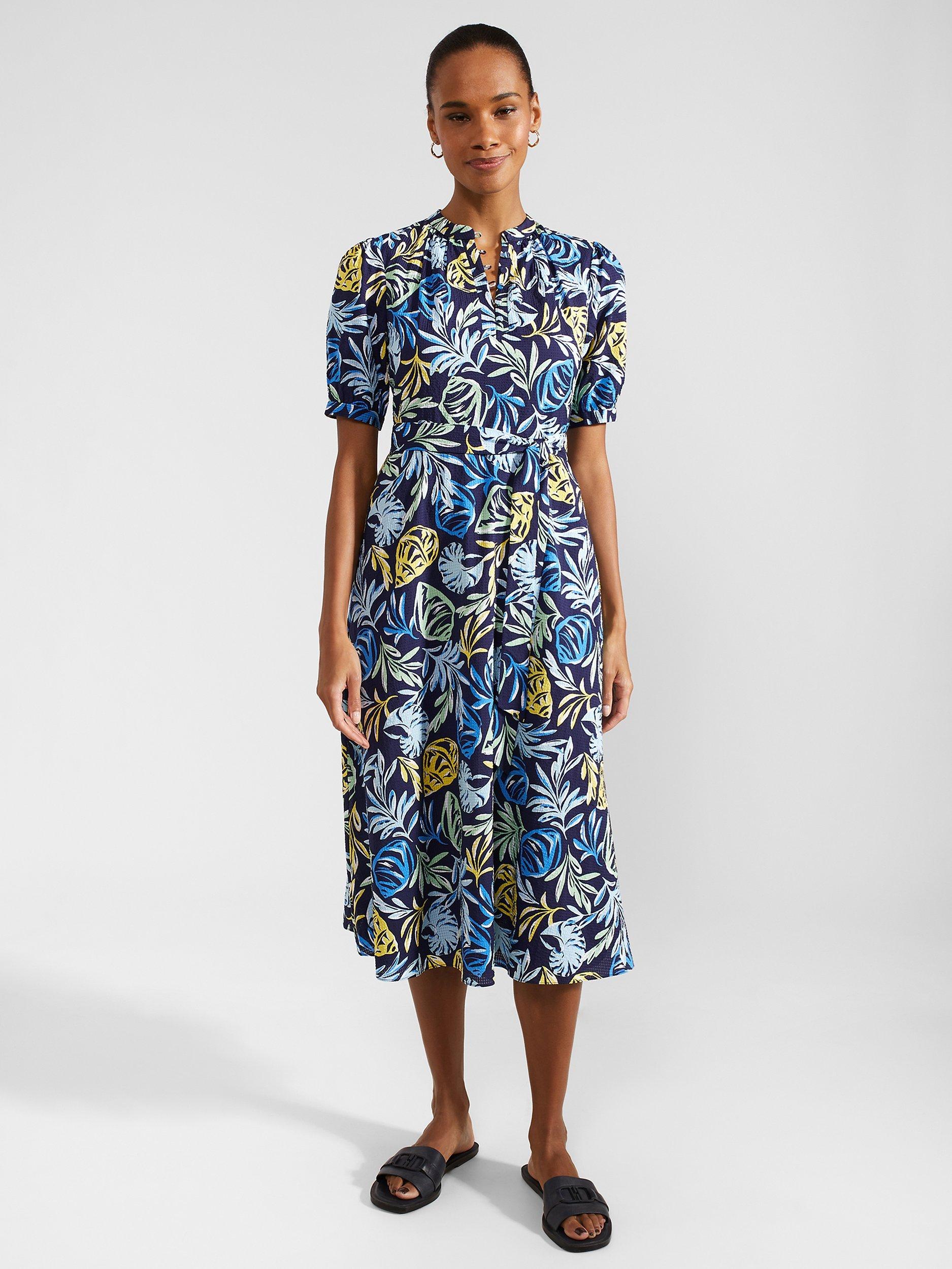 Hobbs Petite Merle Leaf Print Midi Shirt Dress, Multi