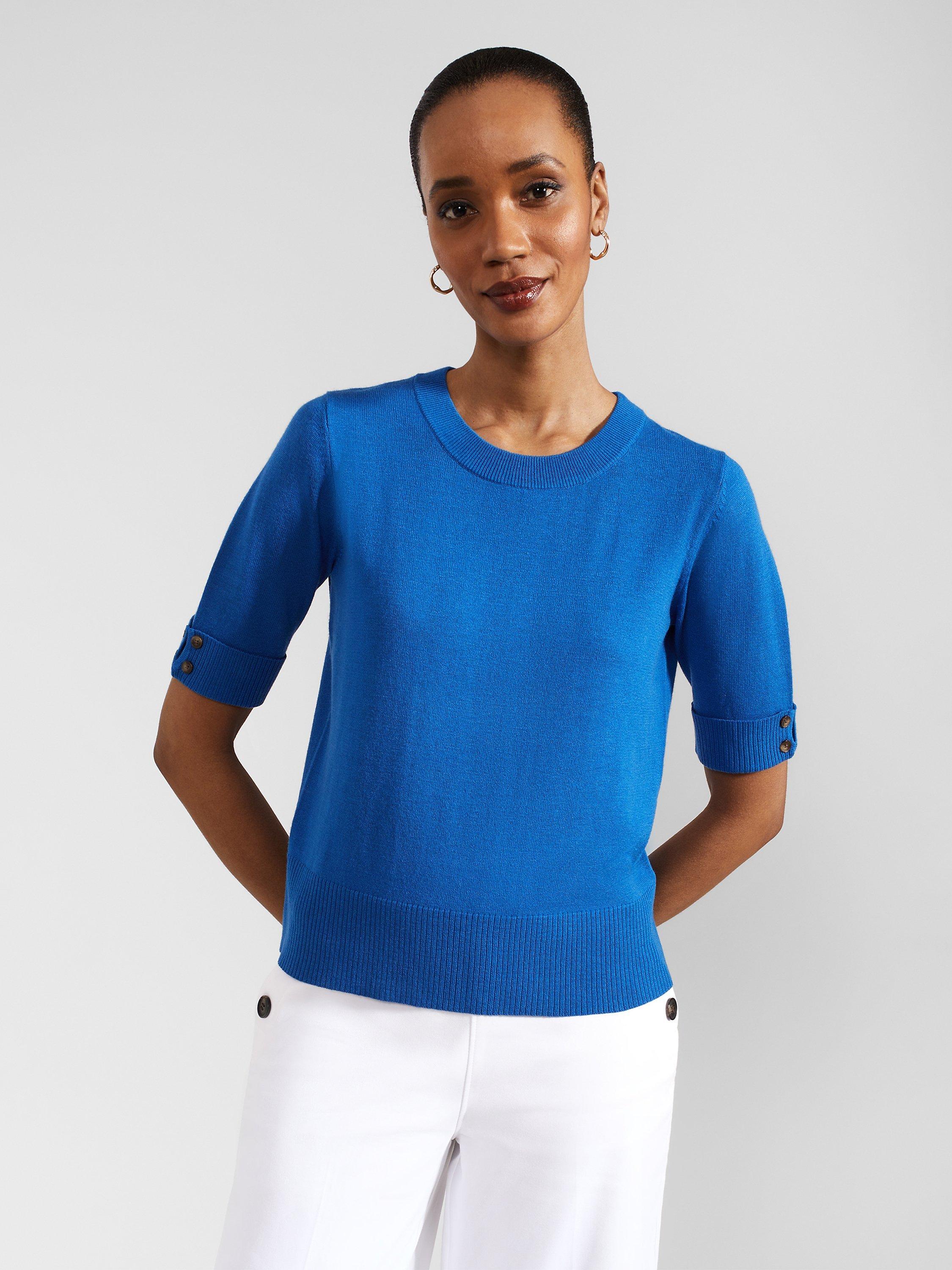 Hobbs Leanne Wool Blend Half Sleeve Jumper, Atlantic Blue