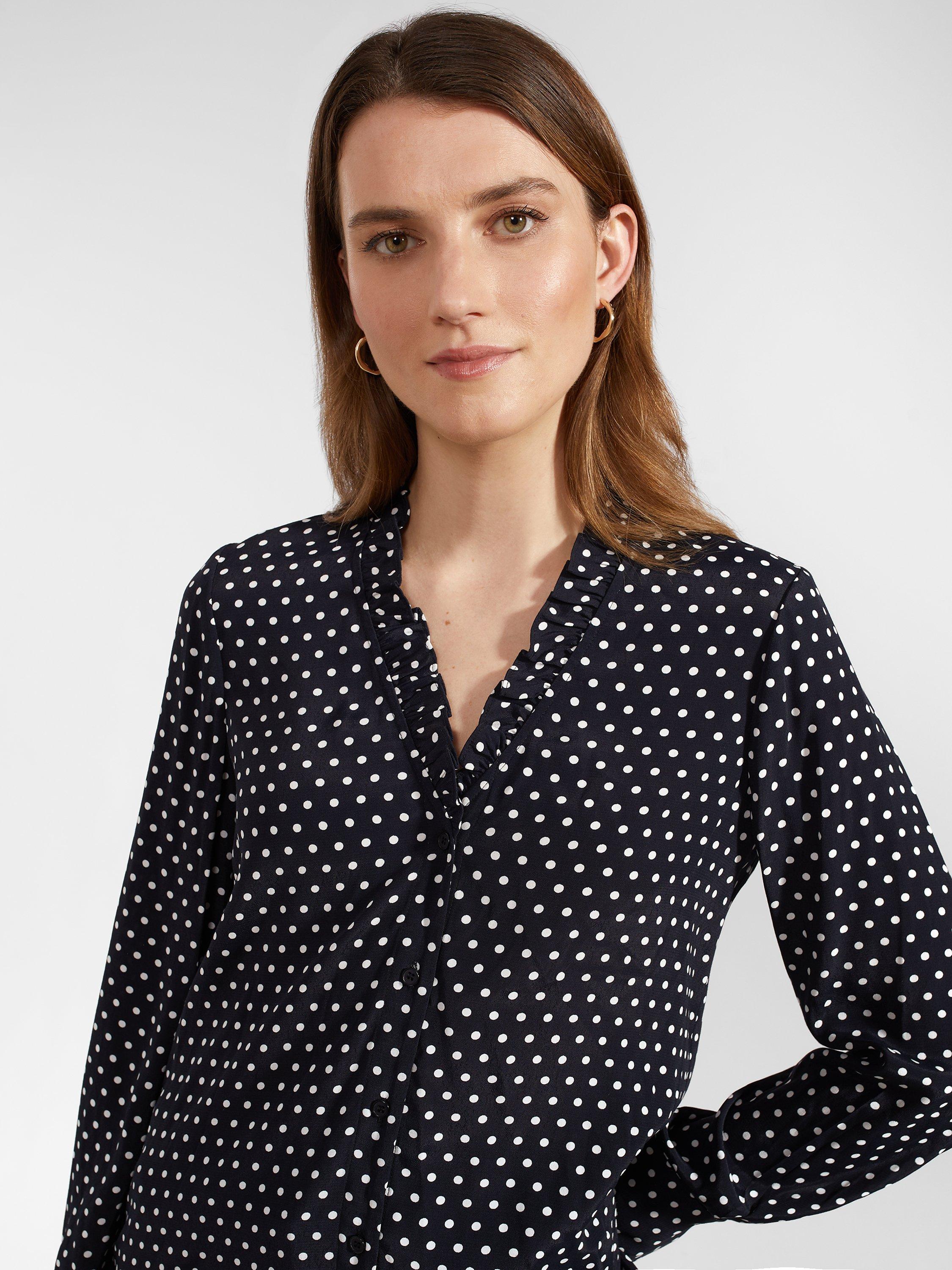 Hobbs Fitzroy Polka Dot Blouse, Navy/Ivory