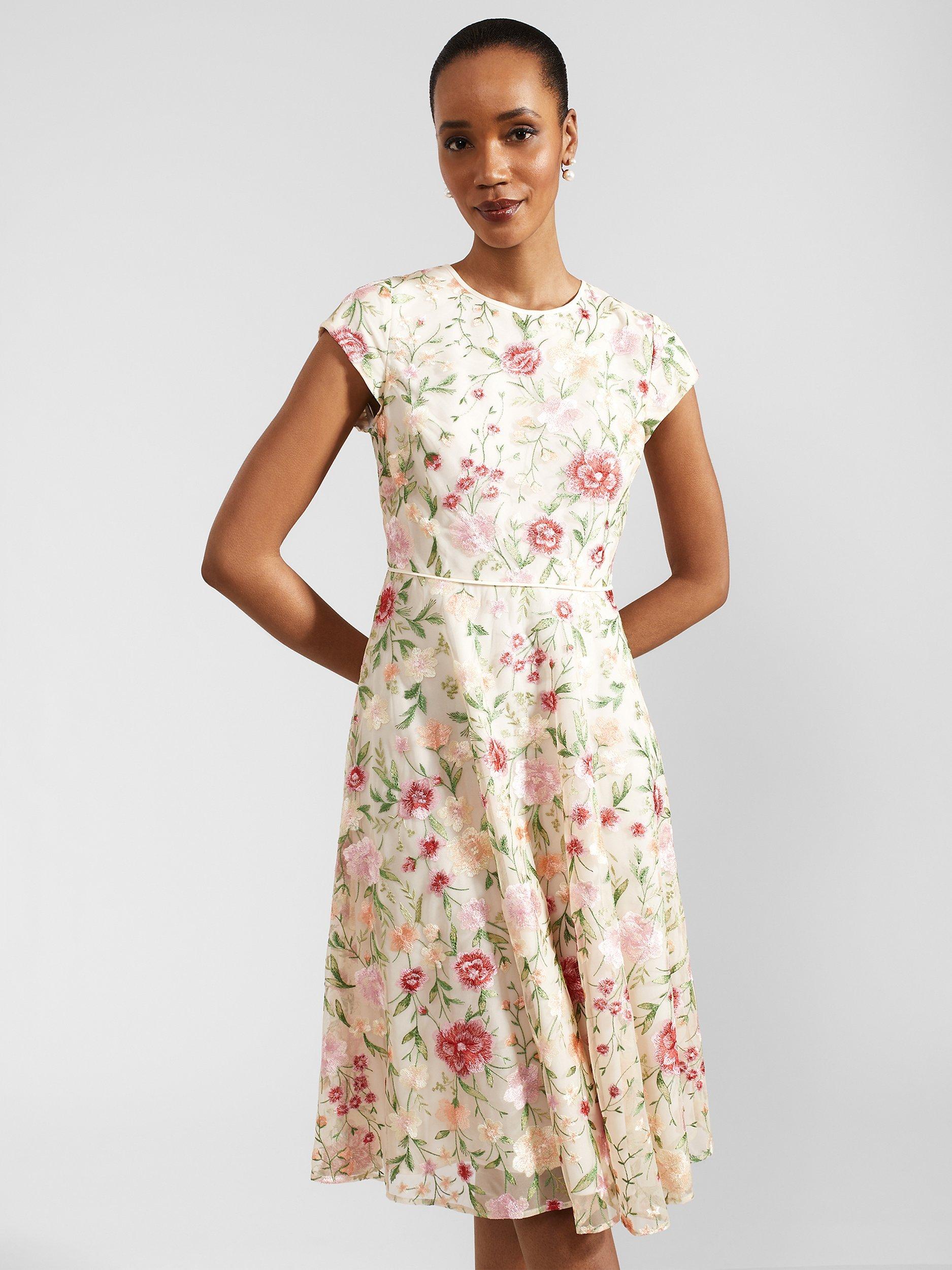 Hobbs Tia Floral Embroidery Dress, Cream/Multi