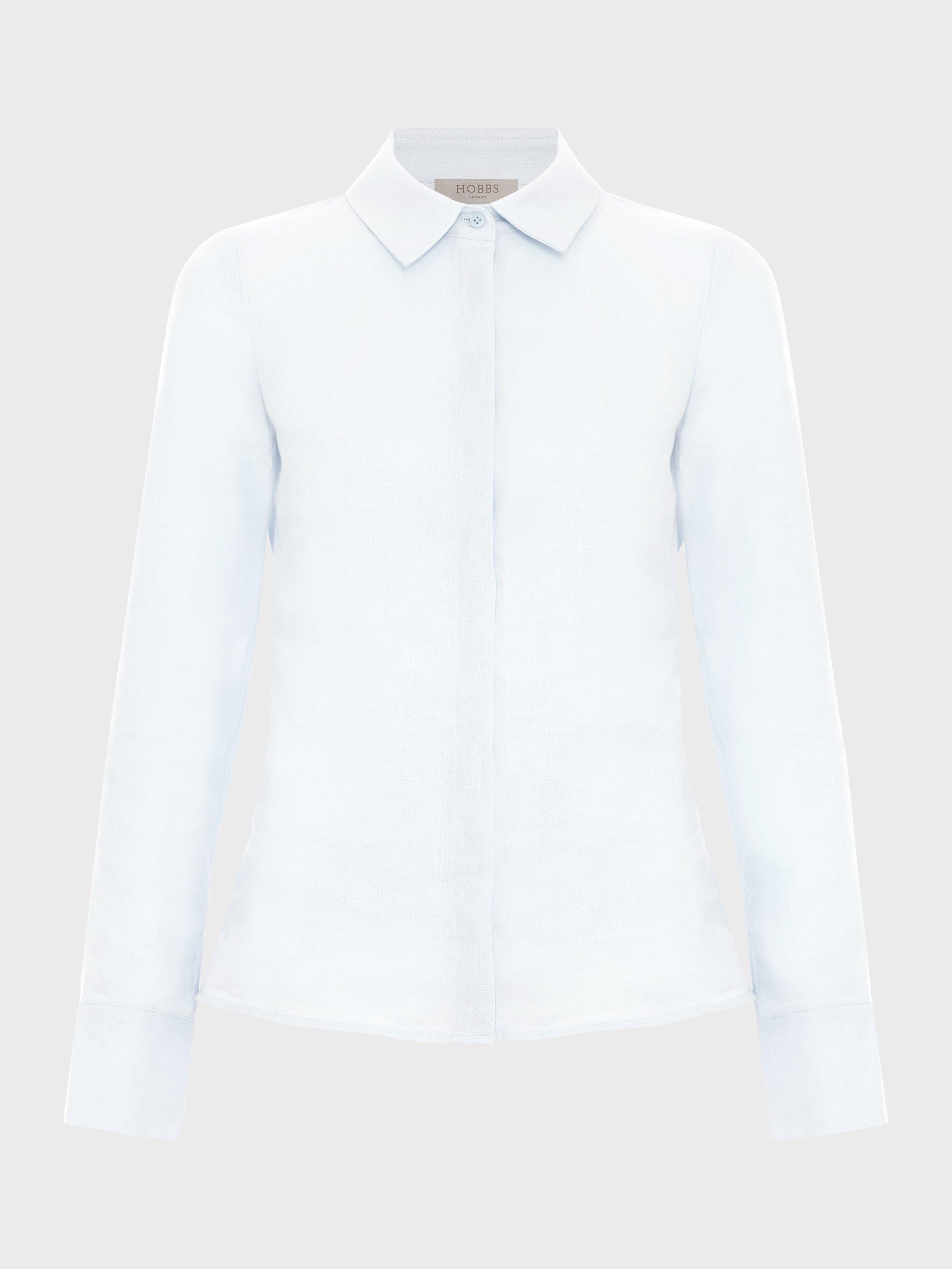 Hobbs Victoria Linen Shirt, Pale Blue, 16