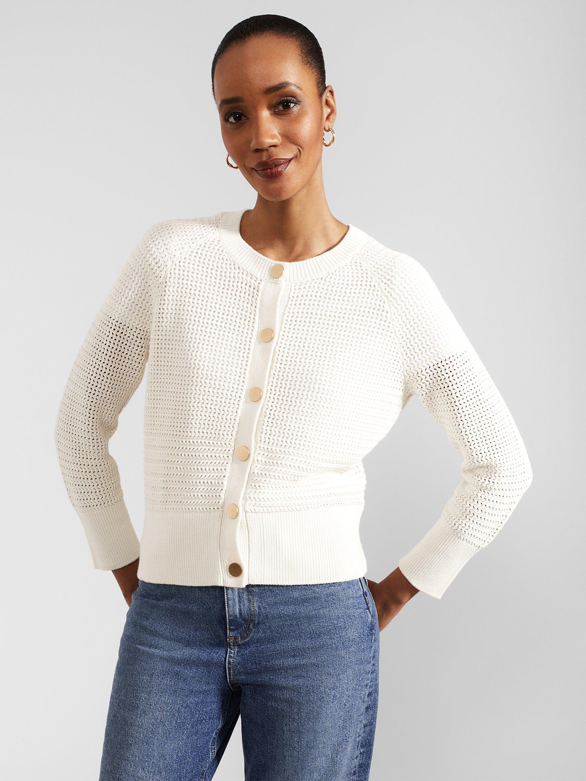 Hobbs Florentina Open Knit Cotton Cardigan Ivory