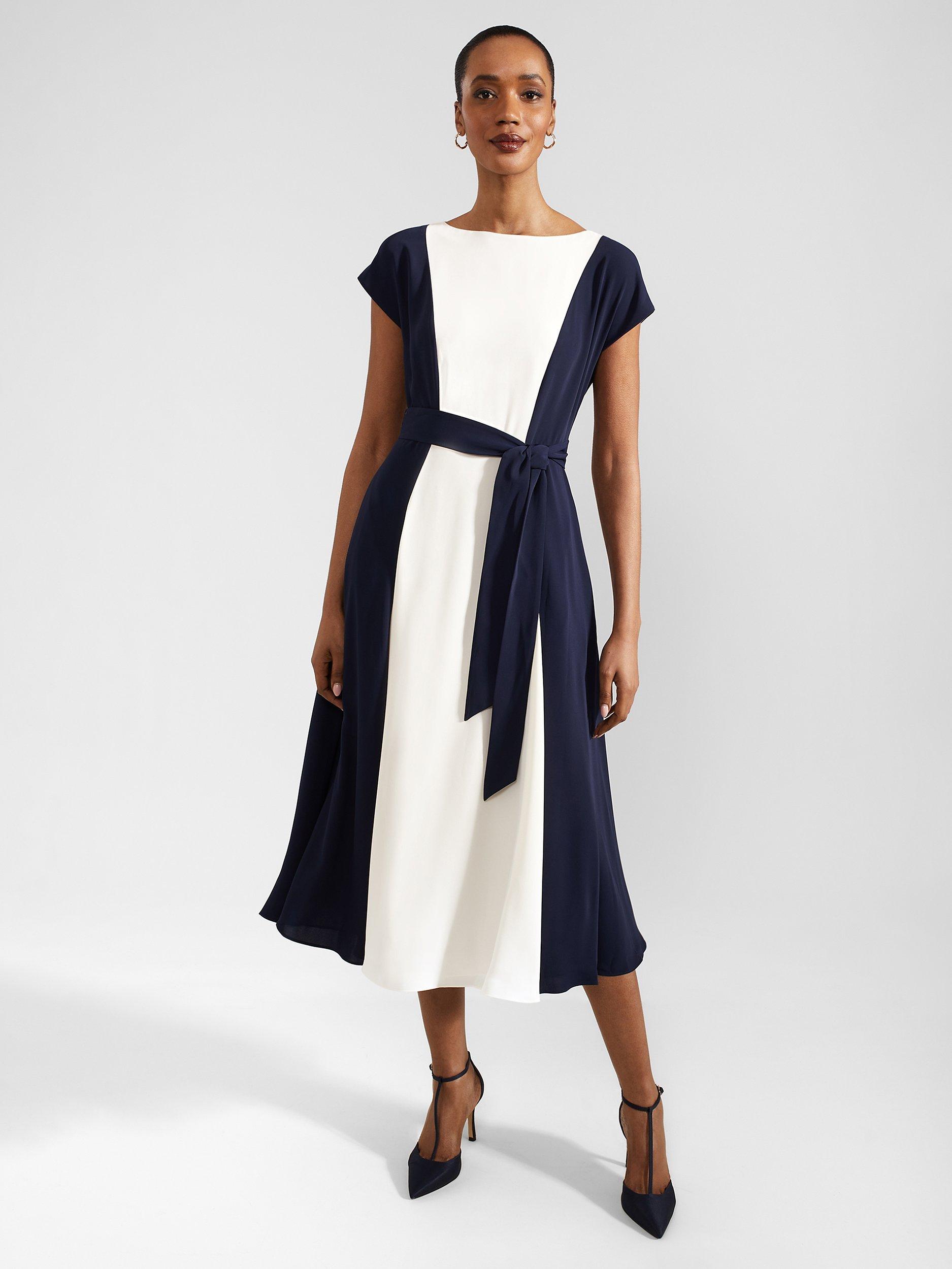 Hobbs Emery Midi Dress Navy Cream