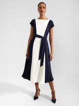 Hobbs Claudia Colour Block Pleated Midi Dress Navy Pink