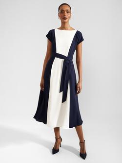 Hobbs Emery Midi Dress, Navy/Cream, Navy/Cream