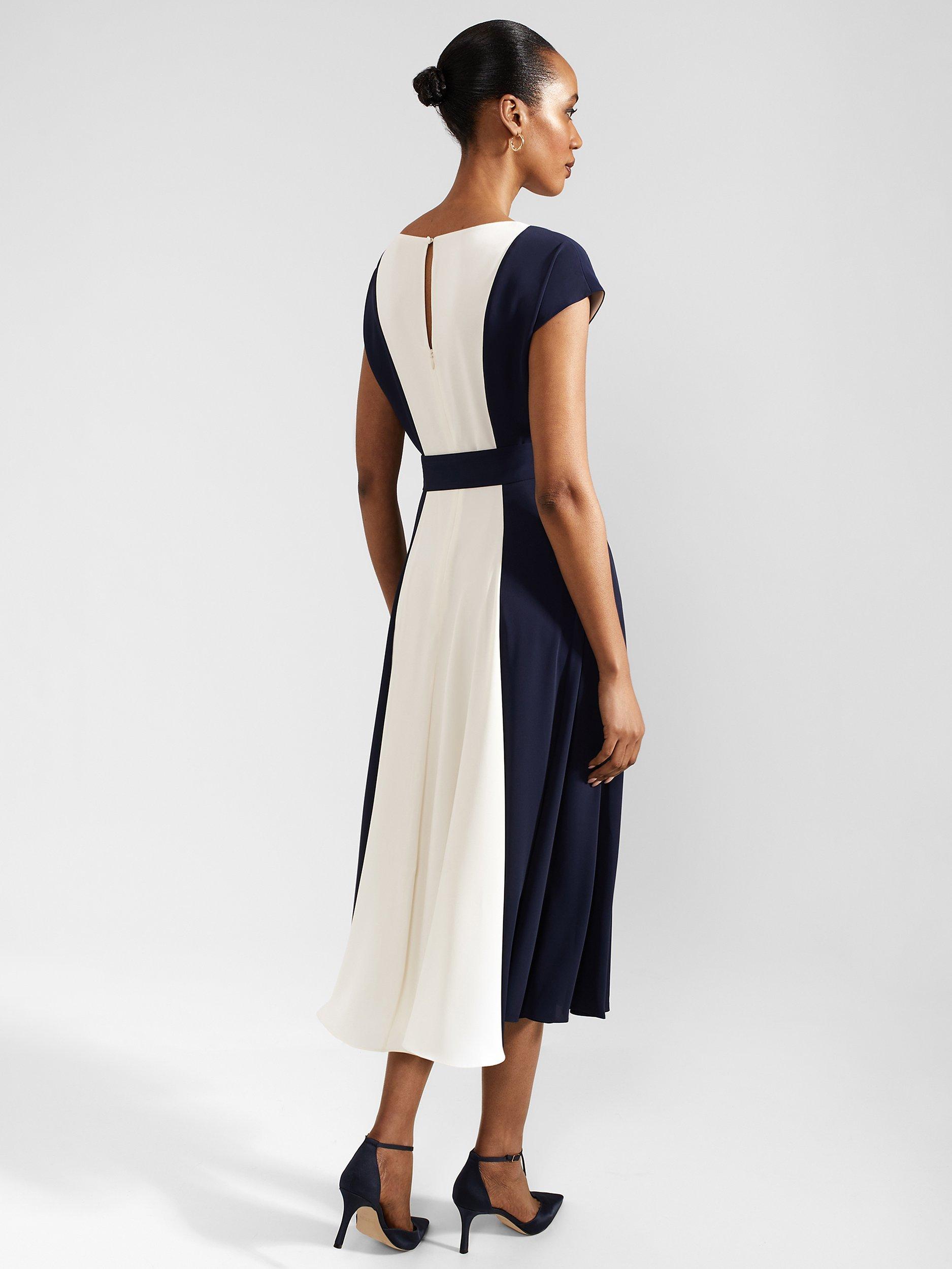 Product image 2 of 4, which shows Hobbs Emery Midi Dress, Navy/Cream, 6