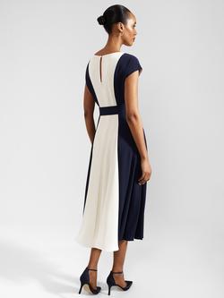 Hobbs Emery Midi Dress, Navy/Cream - view 2, Navy/Cream