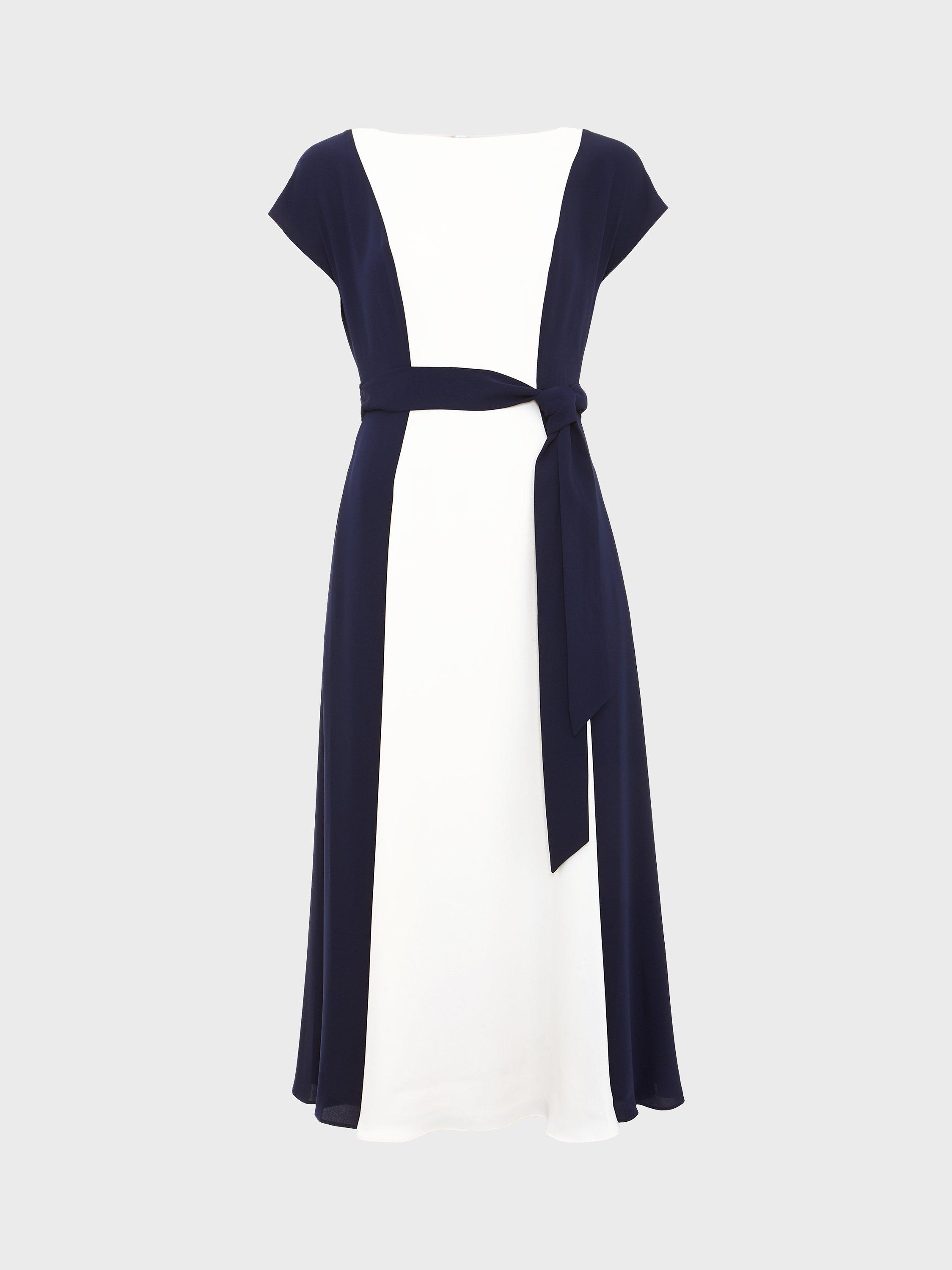 Product image 4 of 4, which shows Hobbs Emery Midi Dress, Navy/Cream, 6