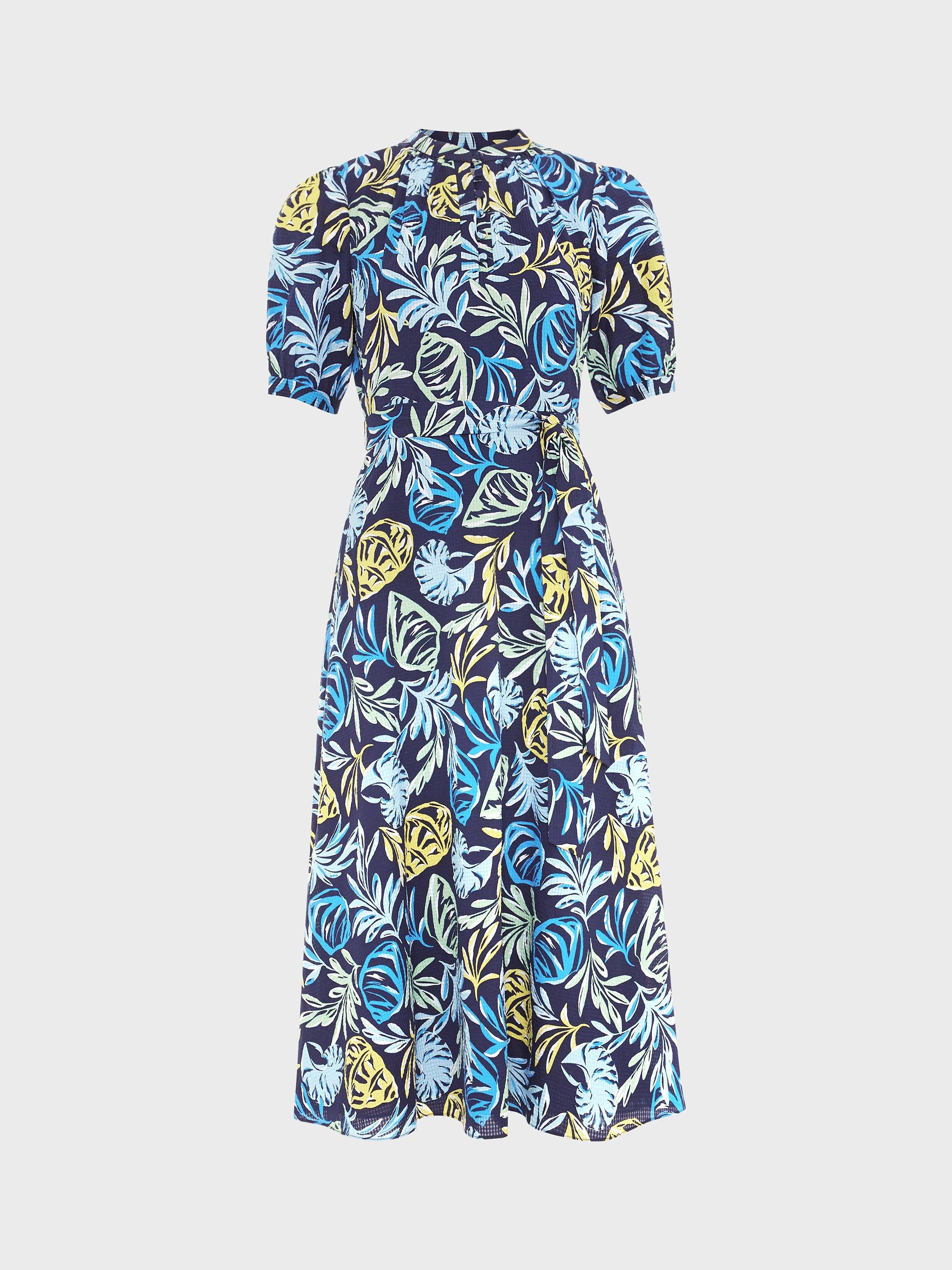 Product image 3 of 3, which shows Hobbs Merle Leaf Print Midi Shirt Dress, Multi, 8