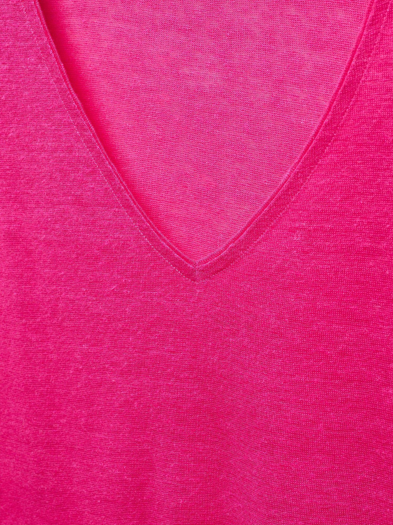 Product image 6 of 6, which shows Mango Linito Linen V-Neck T-Shirt, Bright Pink, XXS