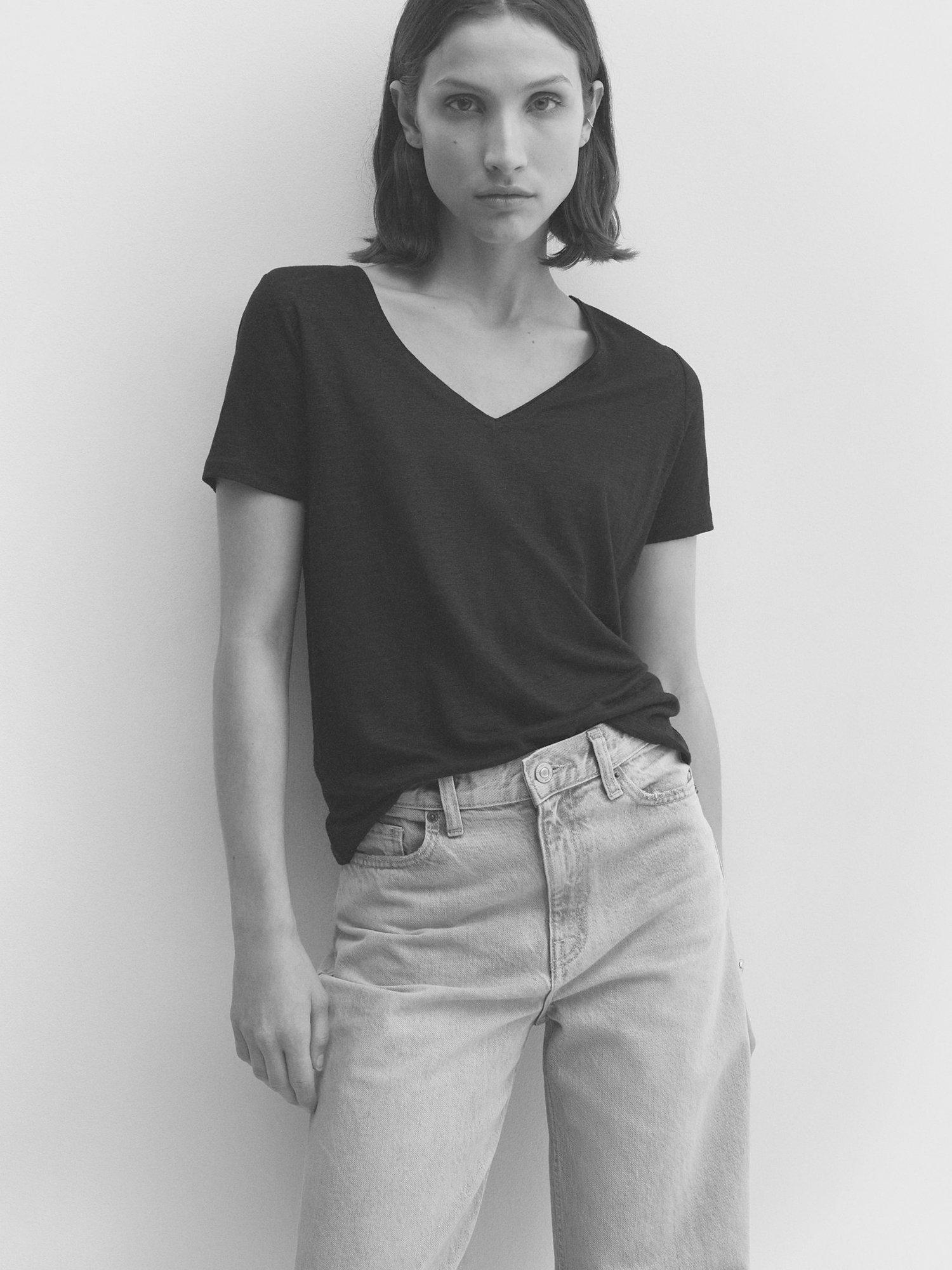 Mango Linito Linen V-Neck T-Shirt