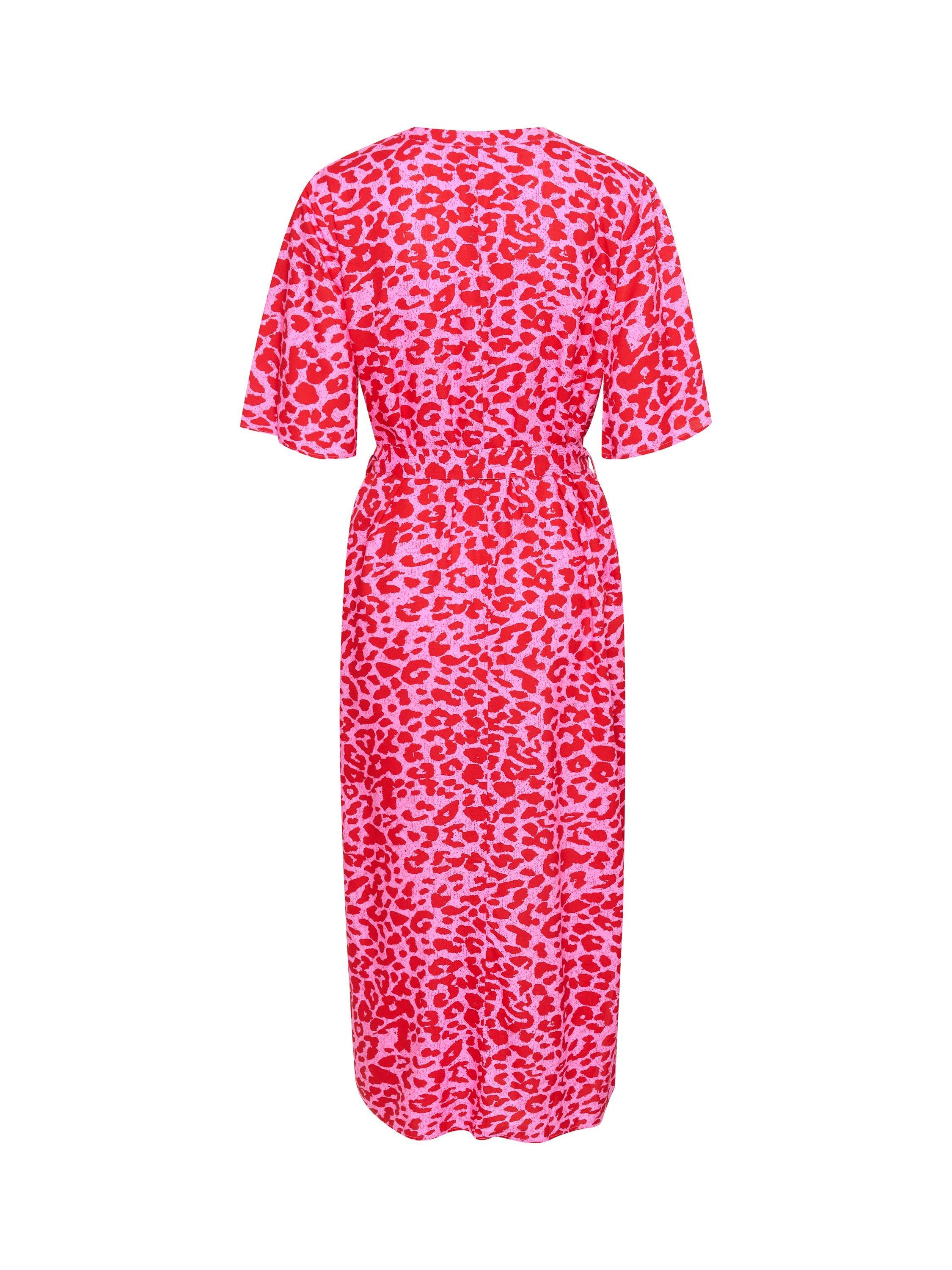 Product image 2 of 2, which shows Saint Tropez Zazia Short Sleeve Button Maxi Dress, Fuchsia Pink Rawleo, S