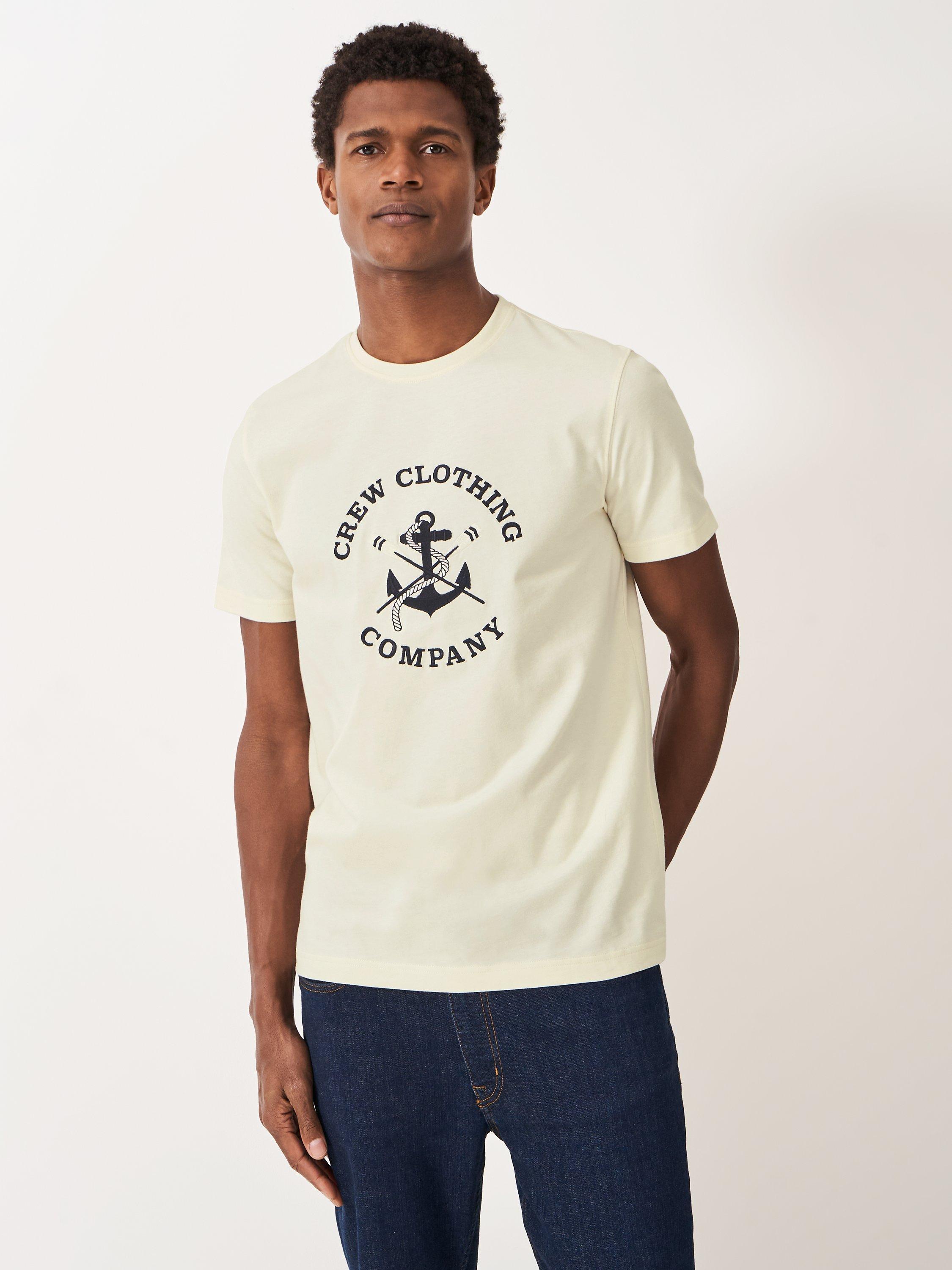 Crew Clothing Embroidered Anchor Graphic T-Shirt, Cream