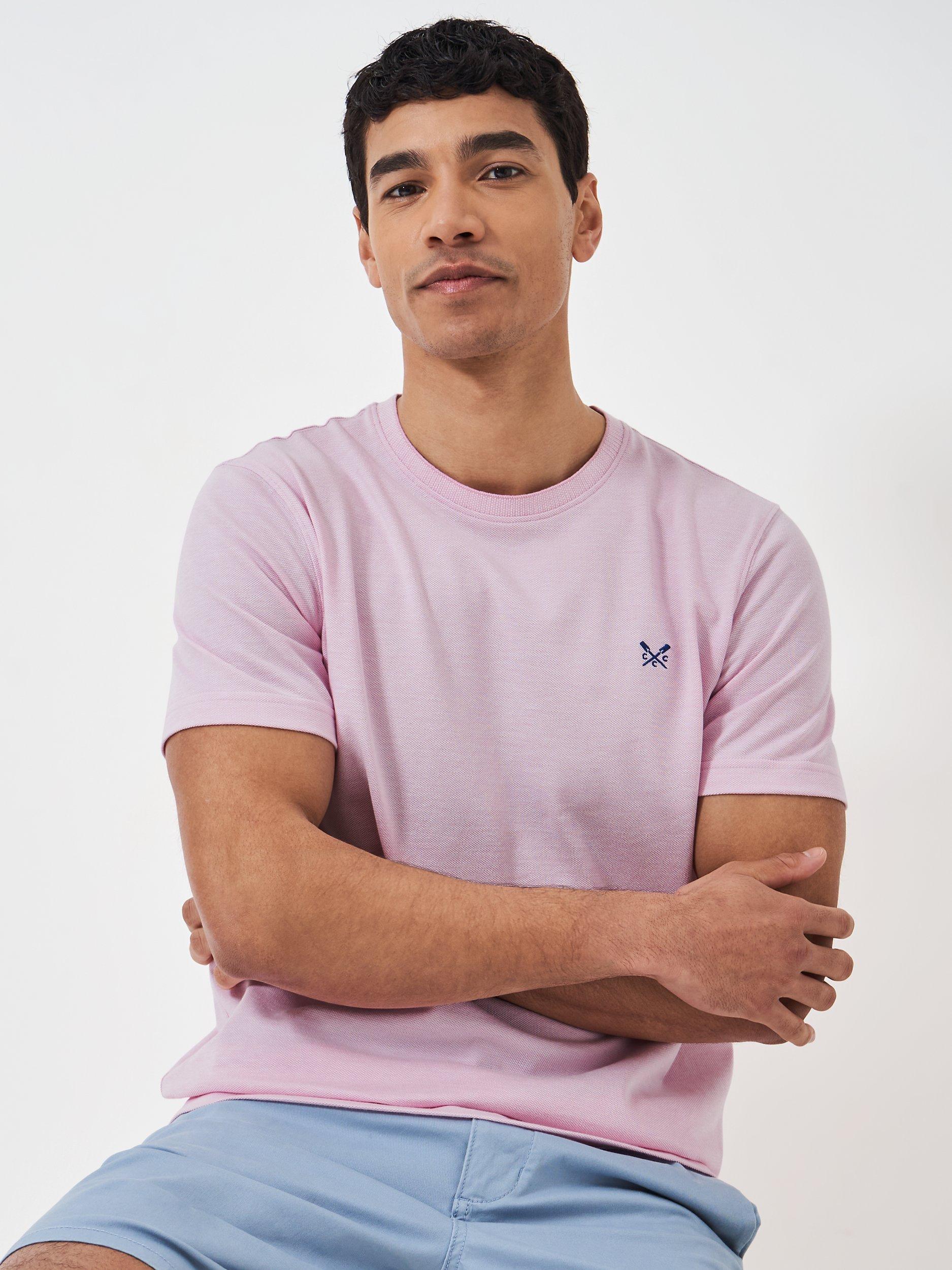 Crew Clothing Oxford Pique Short Sleeve T-Shirt, Light Pink