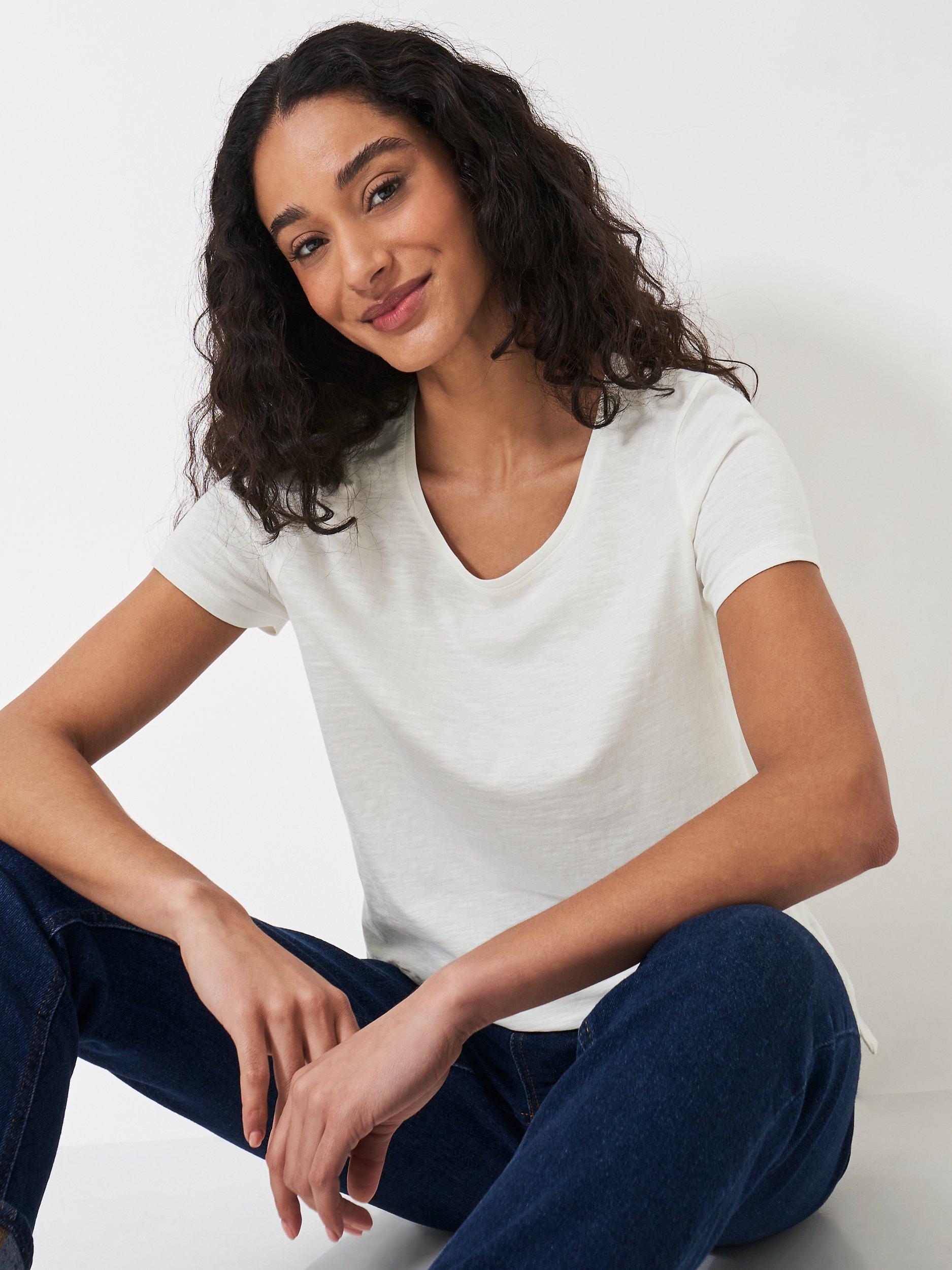 Crew Clothing Scoop Neck Slub T-Shirt, White