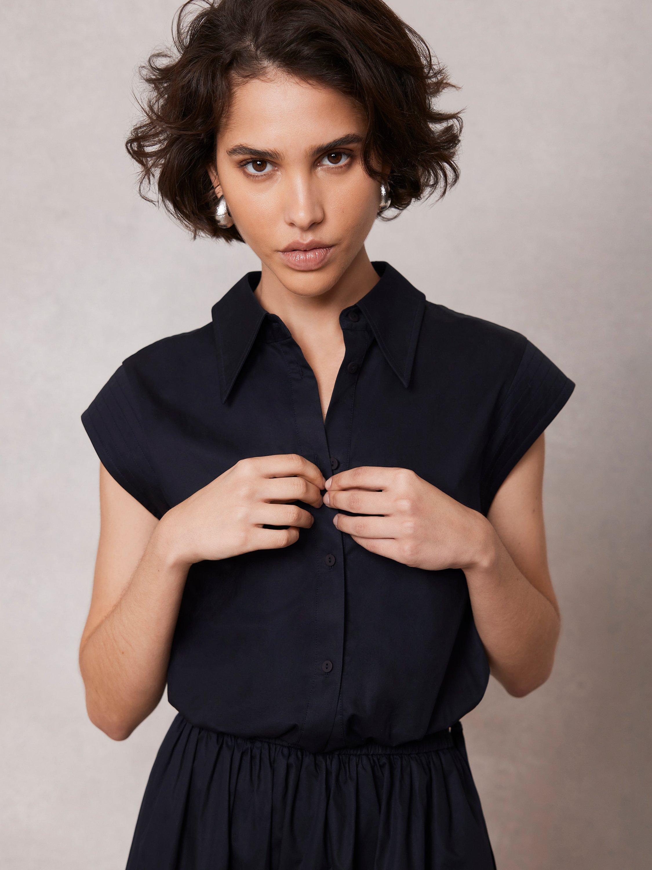 Mint Velvet Cropped Cotton Shirt Navy