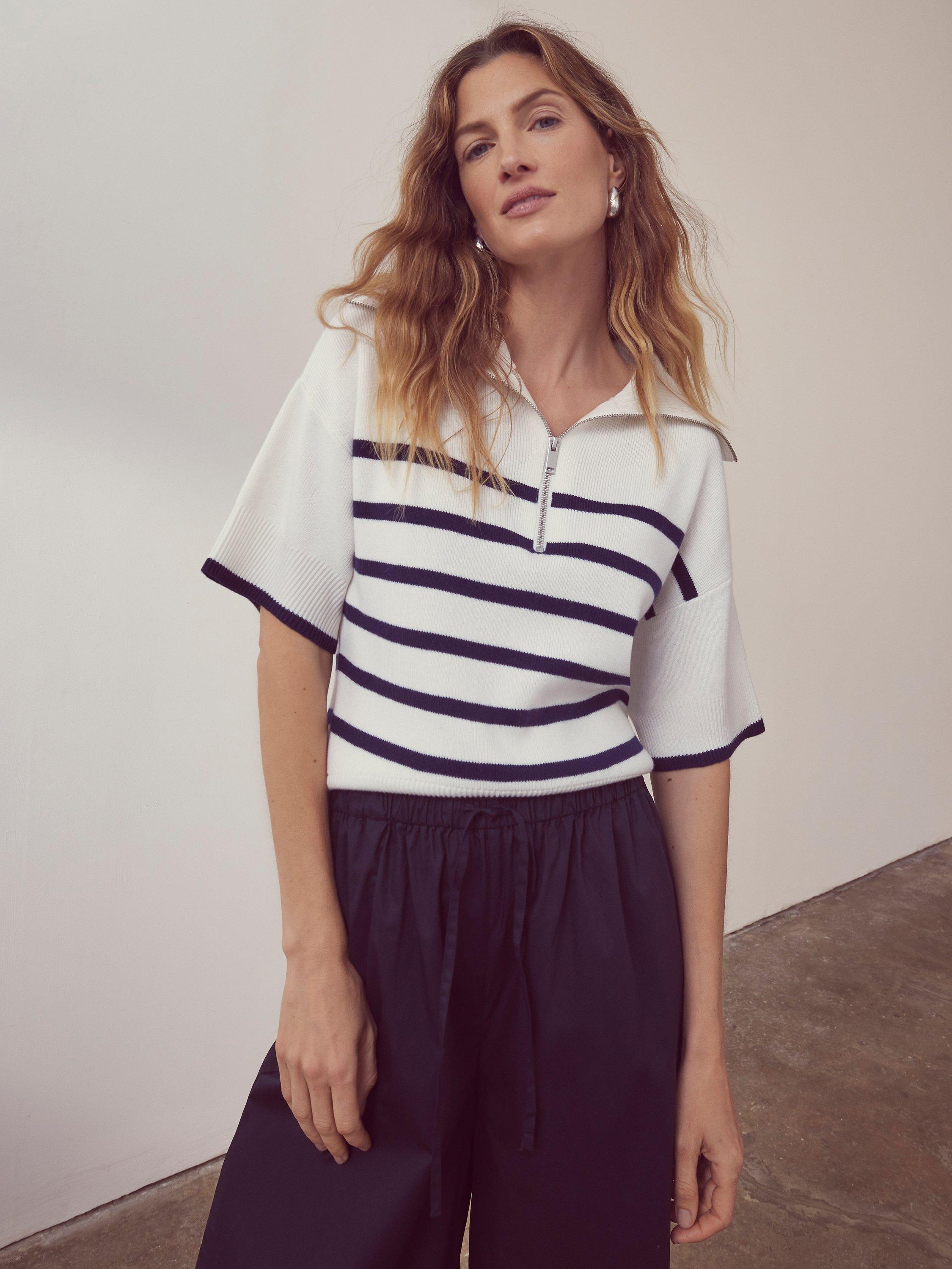 Mint Velvet Striped Knit Top, White/Navy