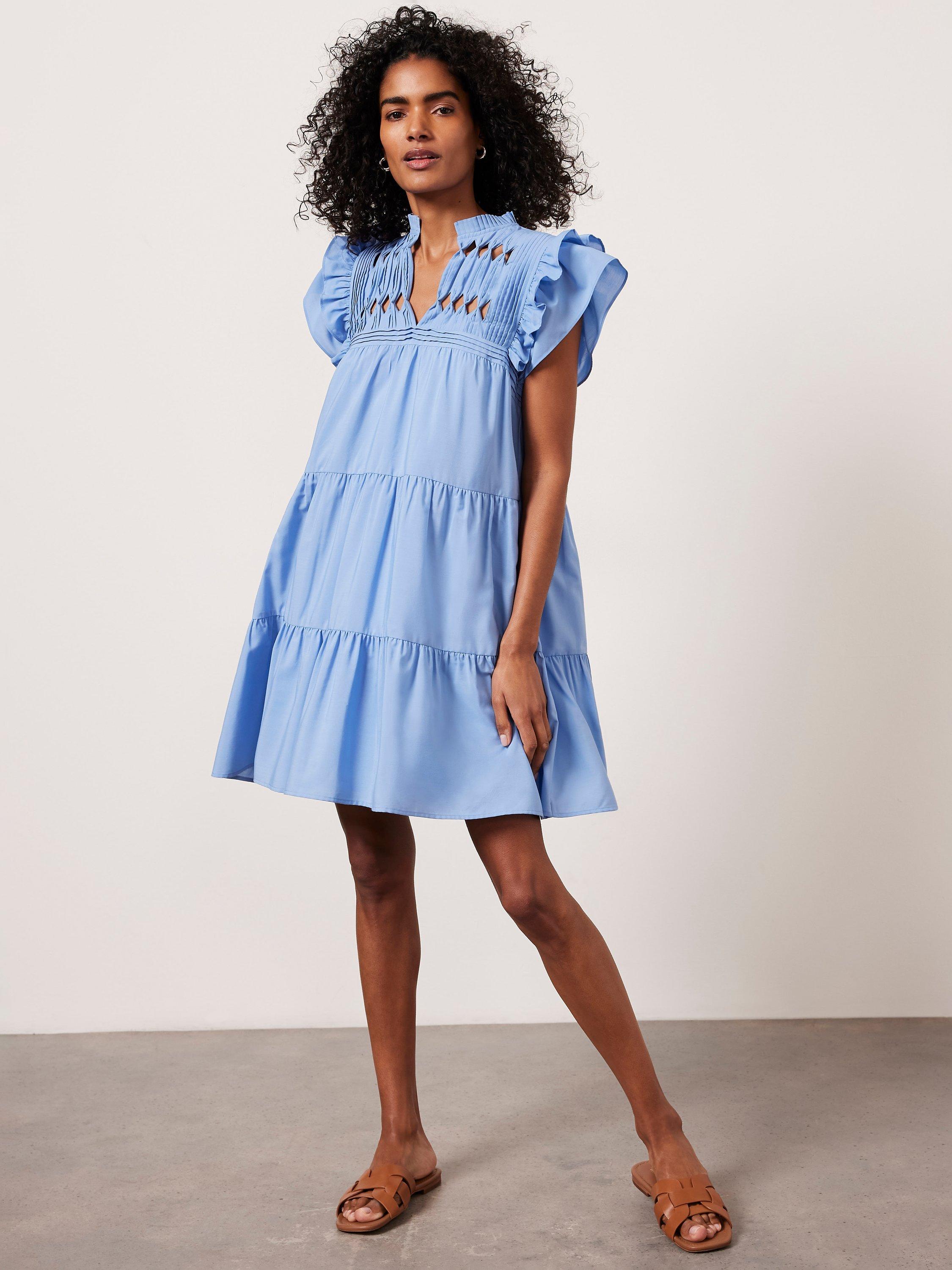 Mint Velvet Ruffle Detail Tiered Mini Dress Blue