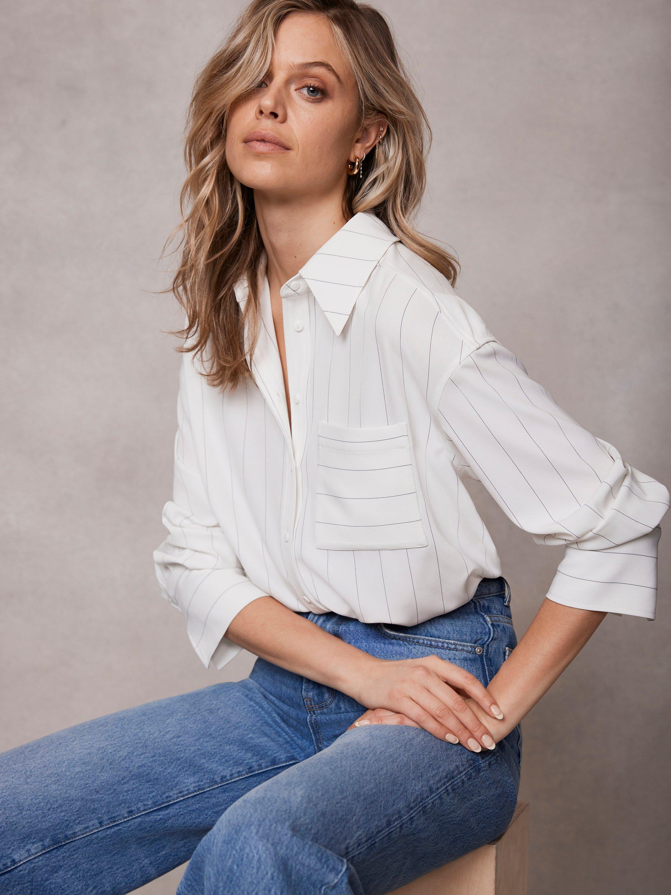 Mint Velvet Oversized Pinstripe Shirt, White
