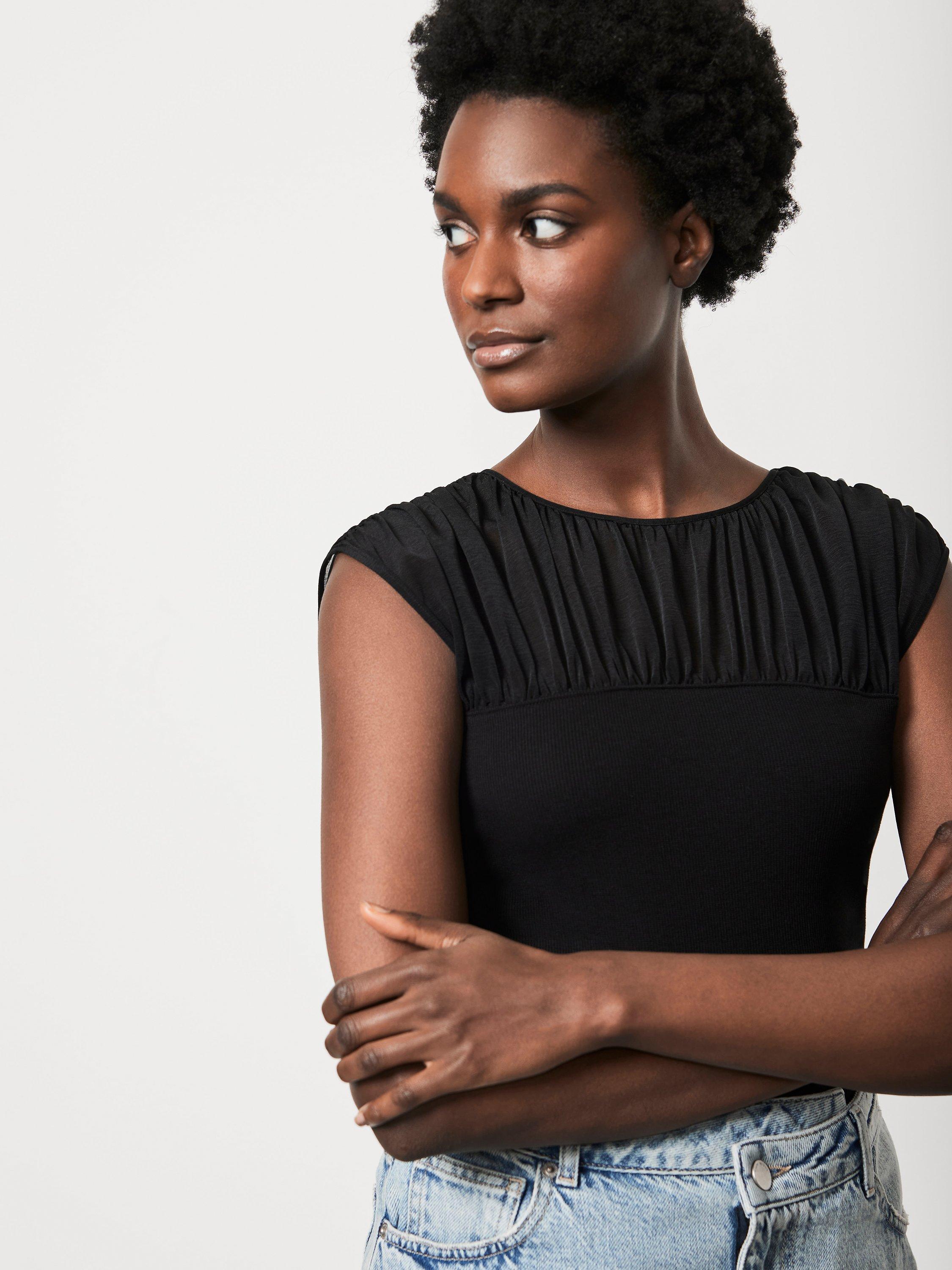 Mint Velvet Ribbed Ruched Top, Black