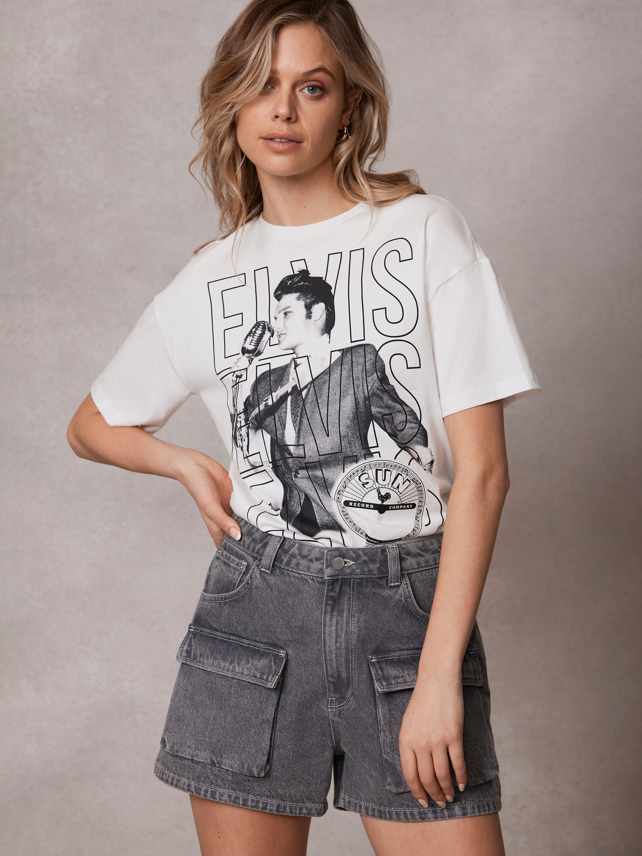 Mint Velvet Elvis Graphic T-Shirt, White/Black