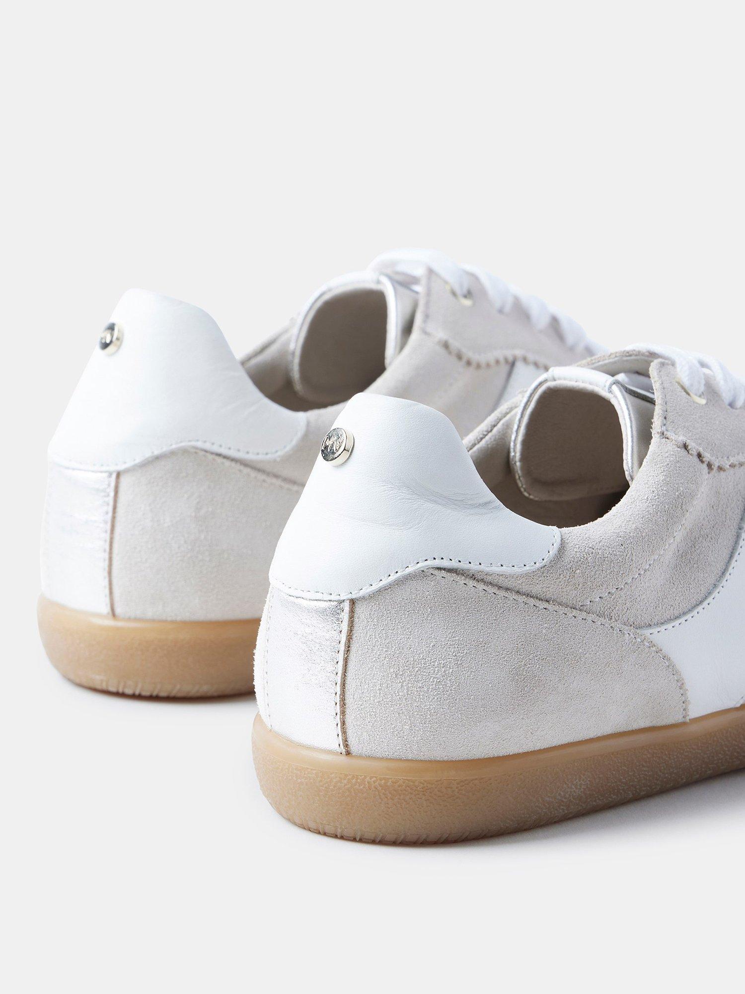 Product image 2 of 4, which shows Mint Velvet Leather Side Strip Suede Trainers, Neutral/White, 3